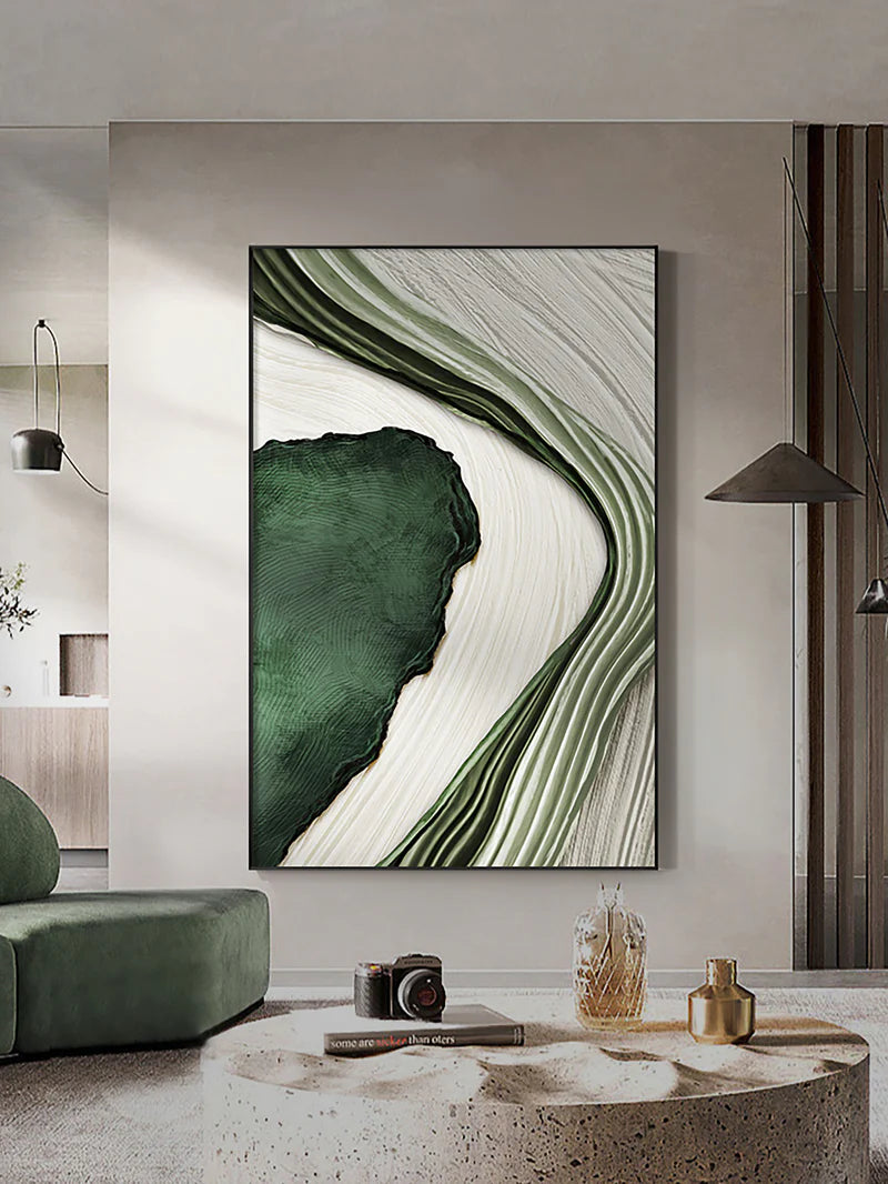 Green and White Minimalist Textured Wall Art #WM034