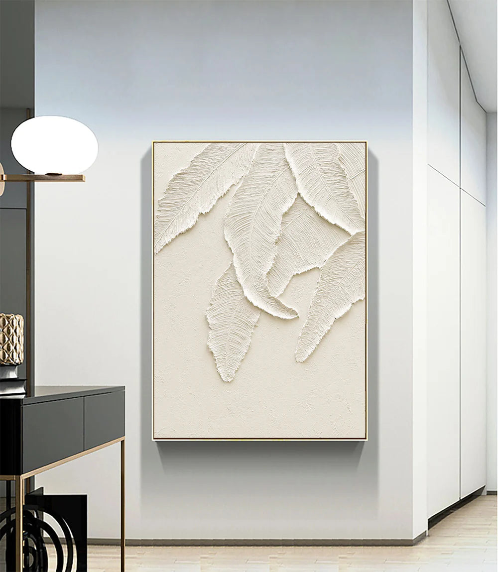 Beige and White Minimalist Textured Canvas Art #WM011