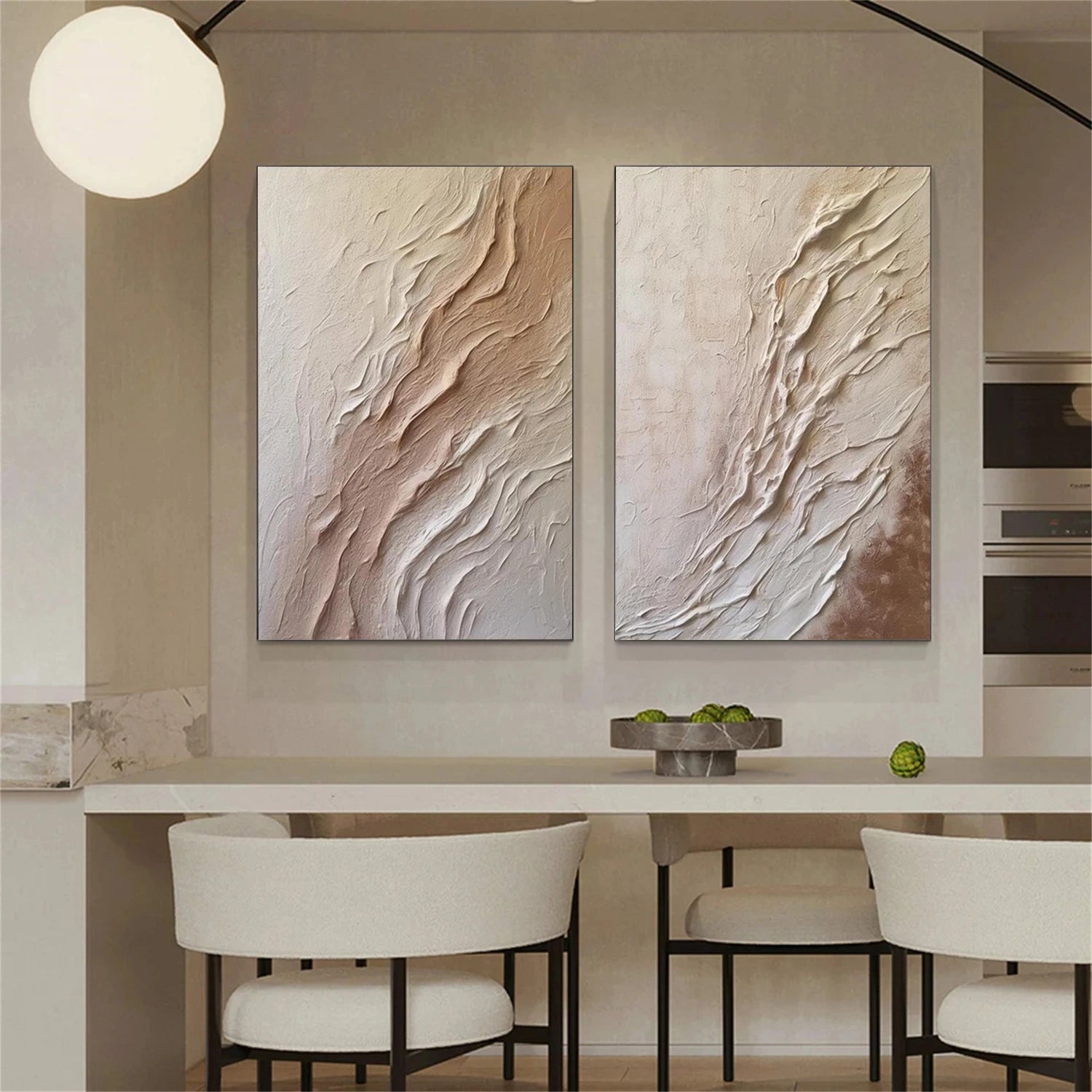 Beige and Brown Minimalist Textured Canvas Art Set of 2 #WM102