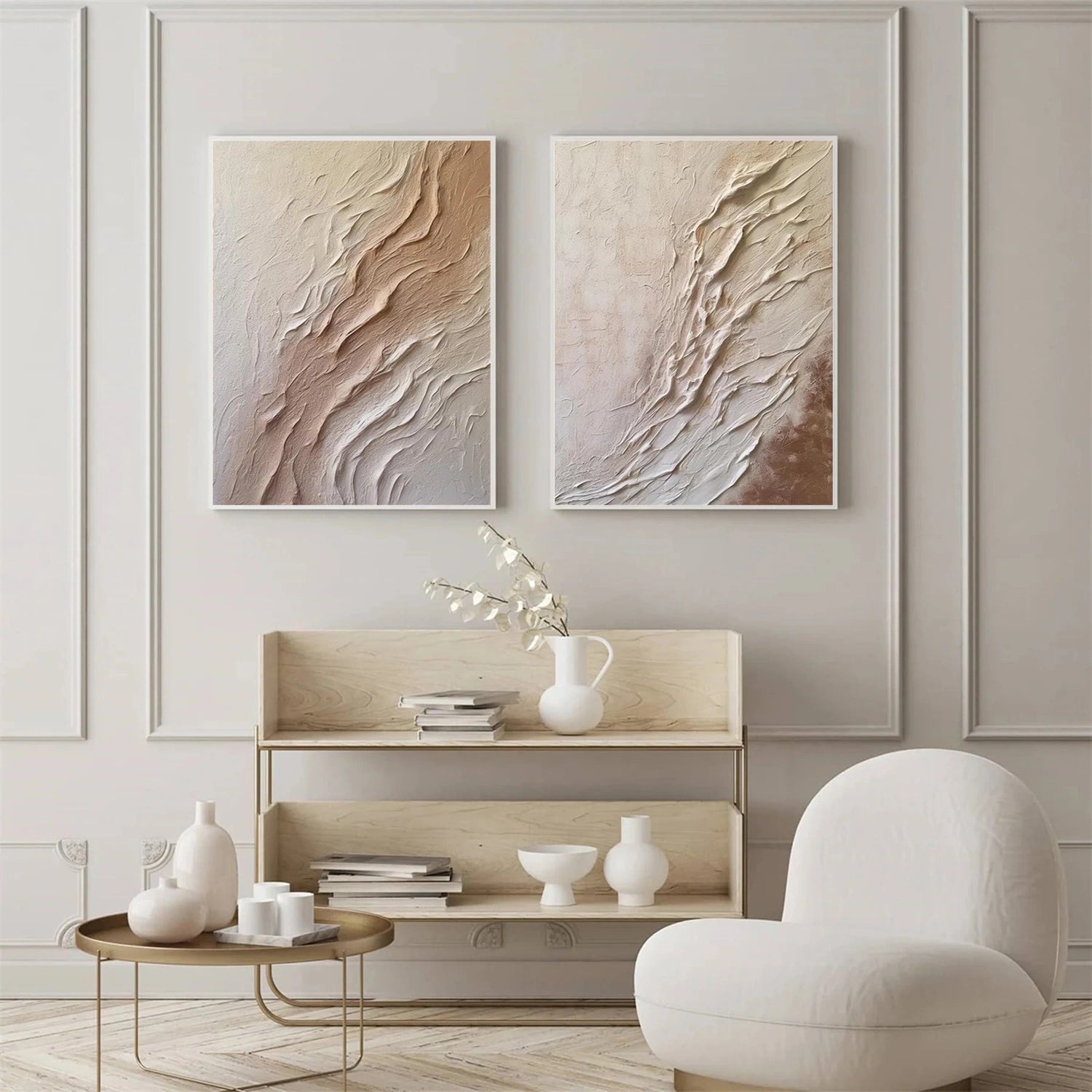 Beige and Brown Minimalist Textured Canvas Art Set of 2 #WM102