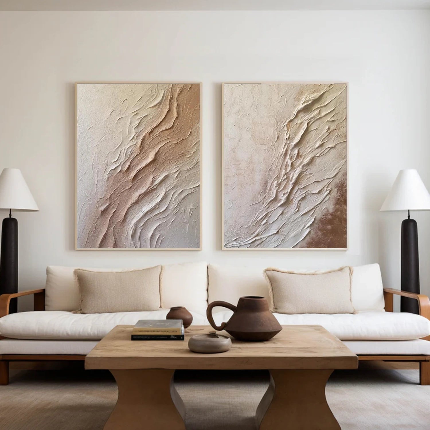 Beige and Brown Minimalist Textured Canvas Art Set of 2 #WM102