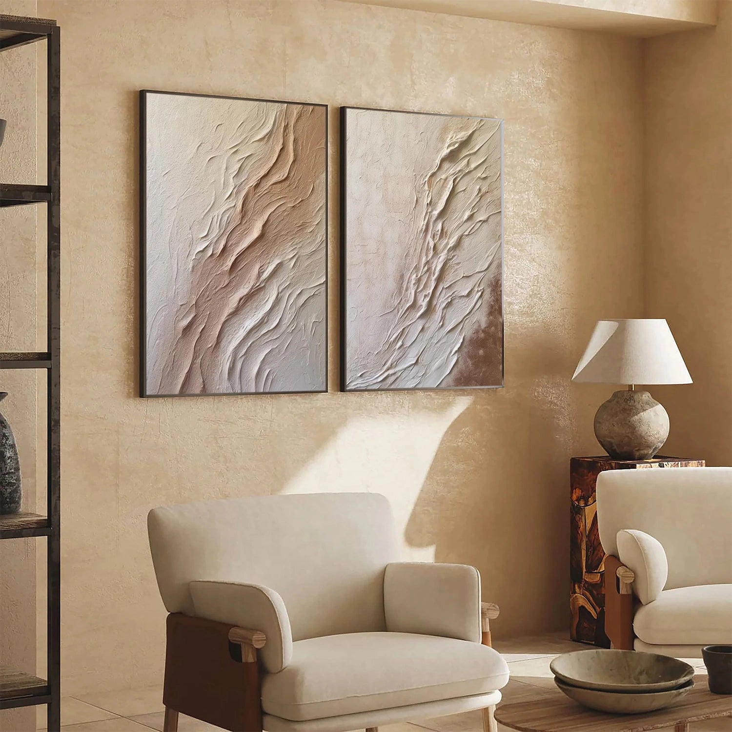 Beige and Brown Minimalist Textured Canvas Art Set of 2 #WM102