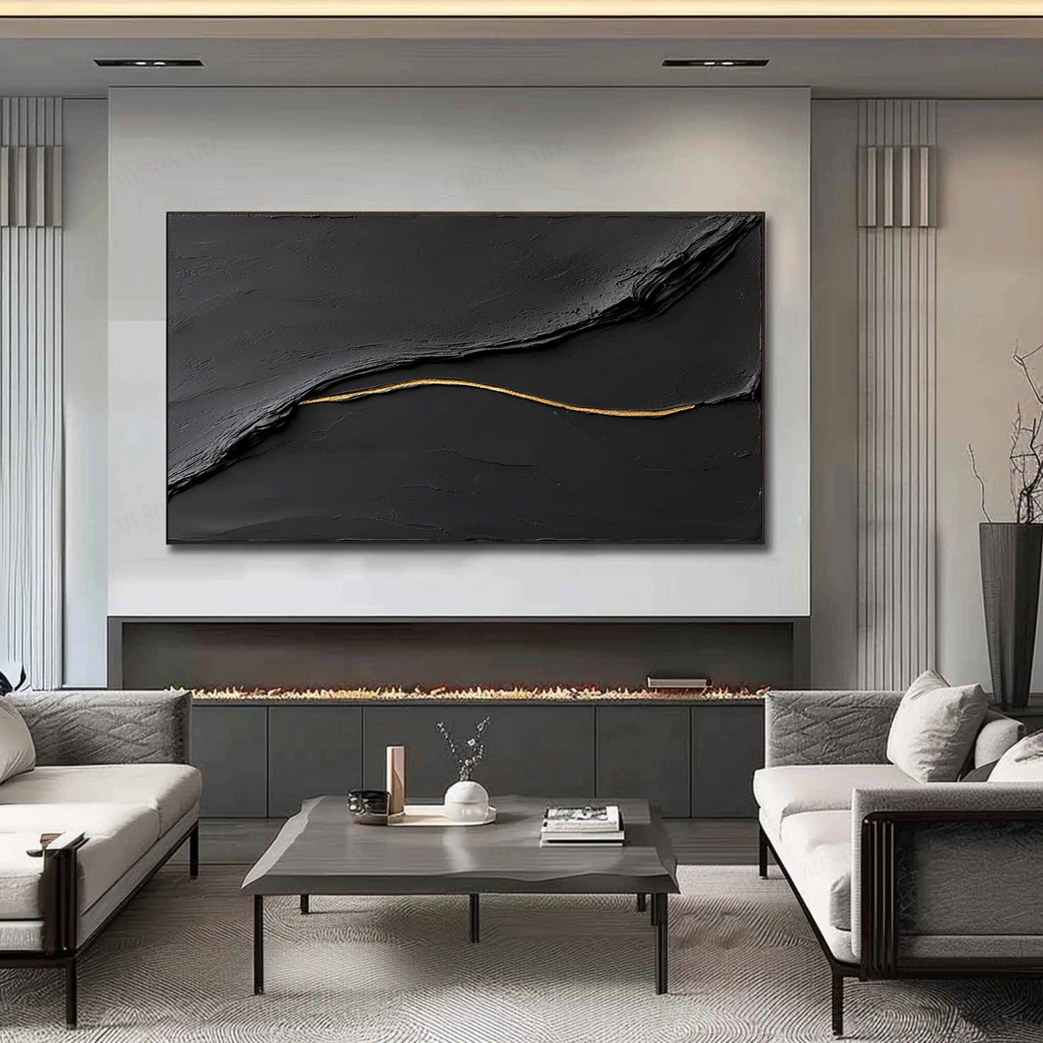 Black Minimalist Textured Canvas Art #WZ121