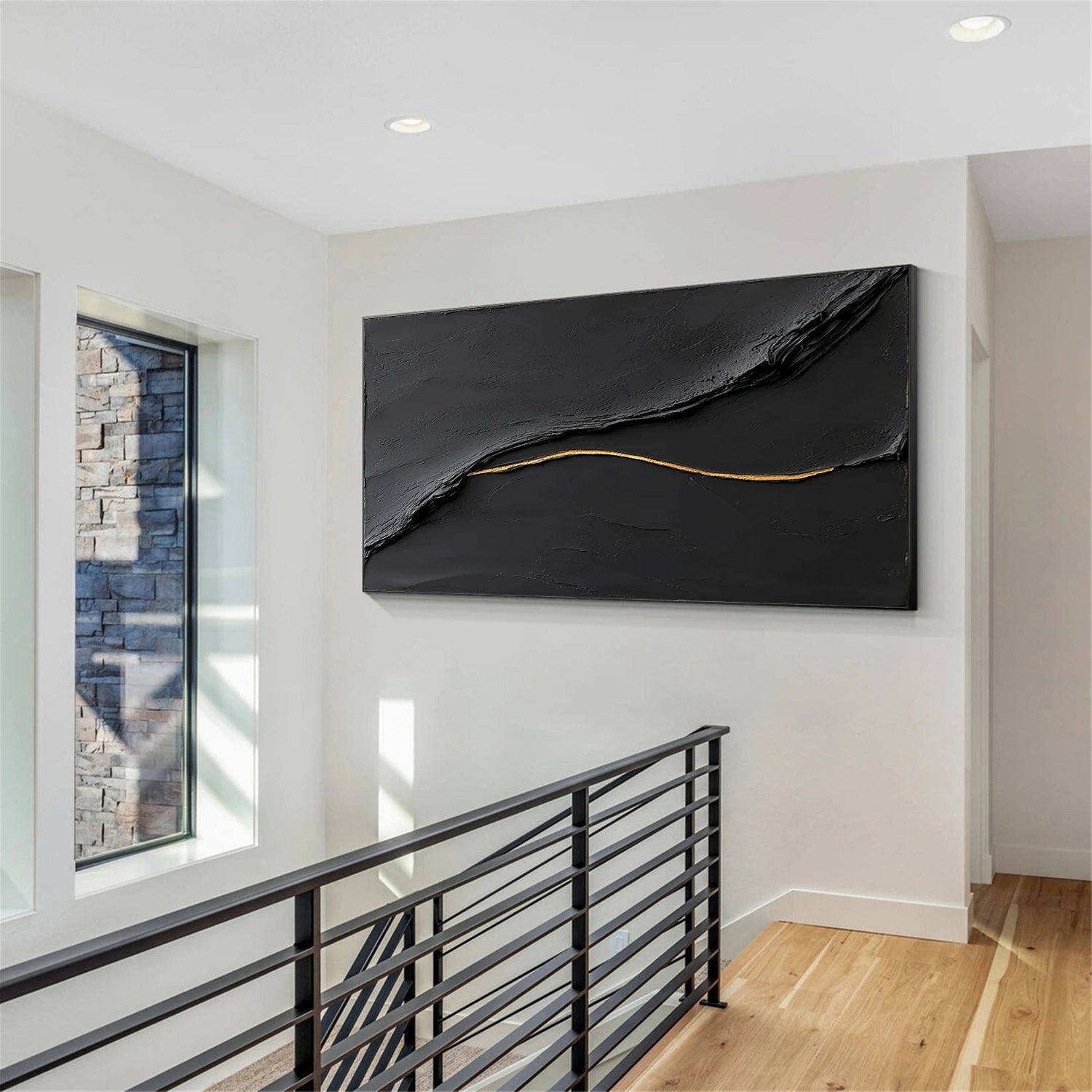 Black Minimalist Textured Canvas Art #WZ121