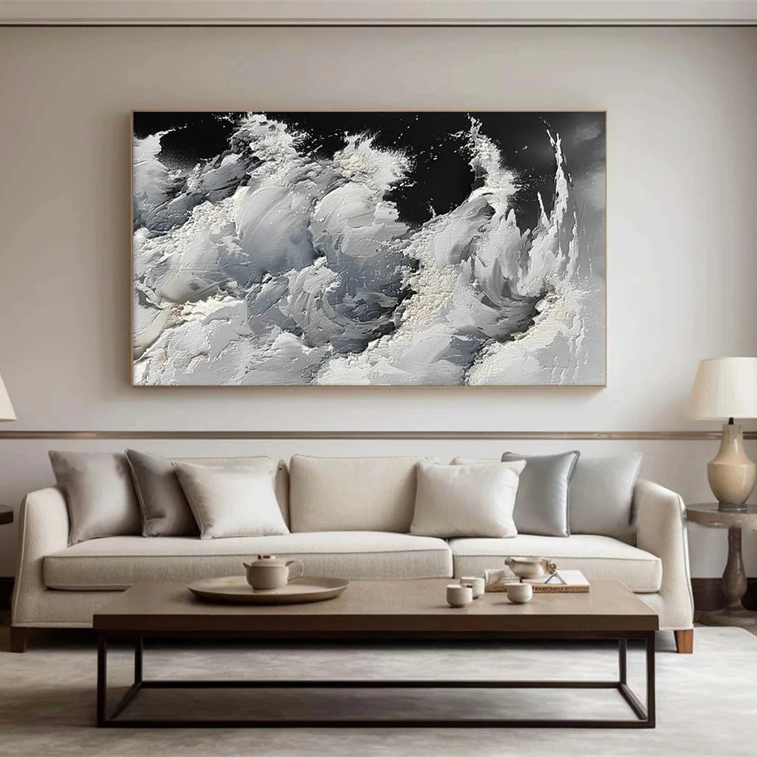 Abstract Ocean And Sky Textured Canvas Art #OC114