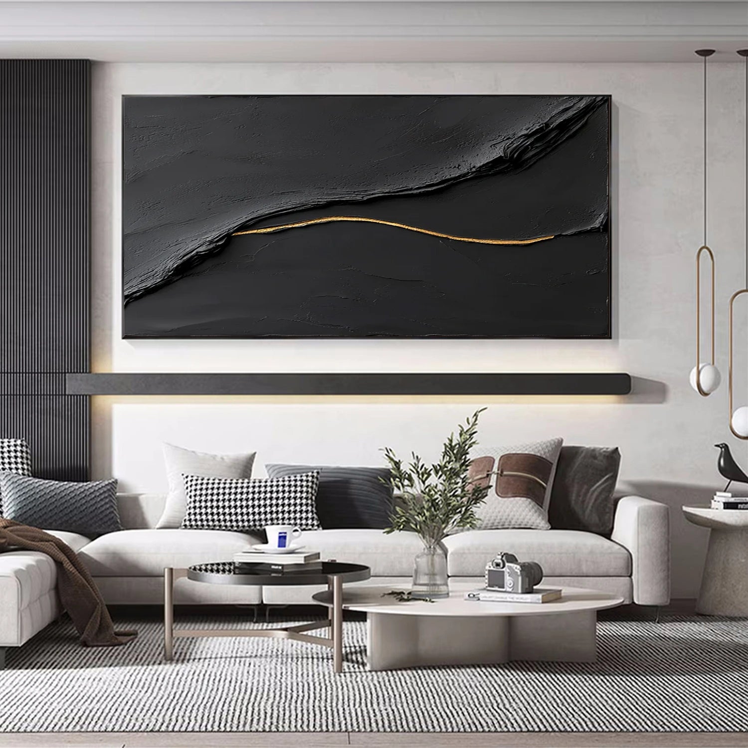 Black Minimalist Textured Canvas Art #WZ121