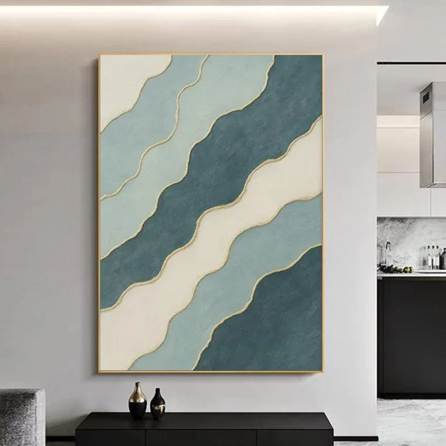 Blue and Green Minimalist Textured Canvas Art #WM134