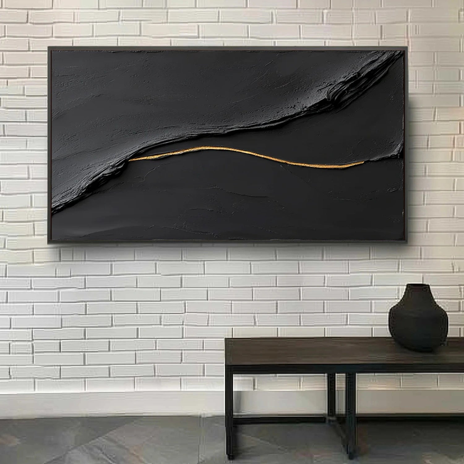 Black Minimalist Textured Canvas Art #WZ121