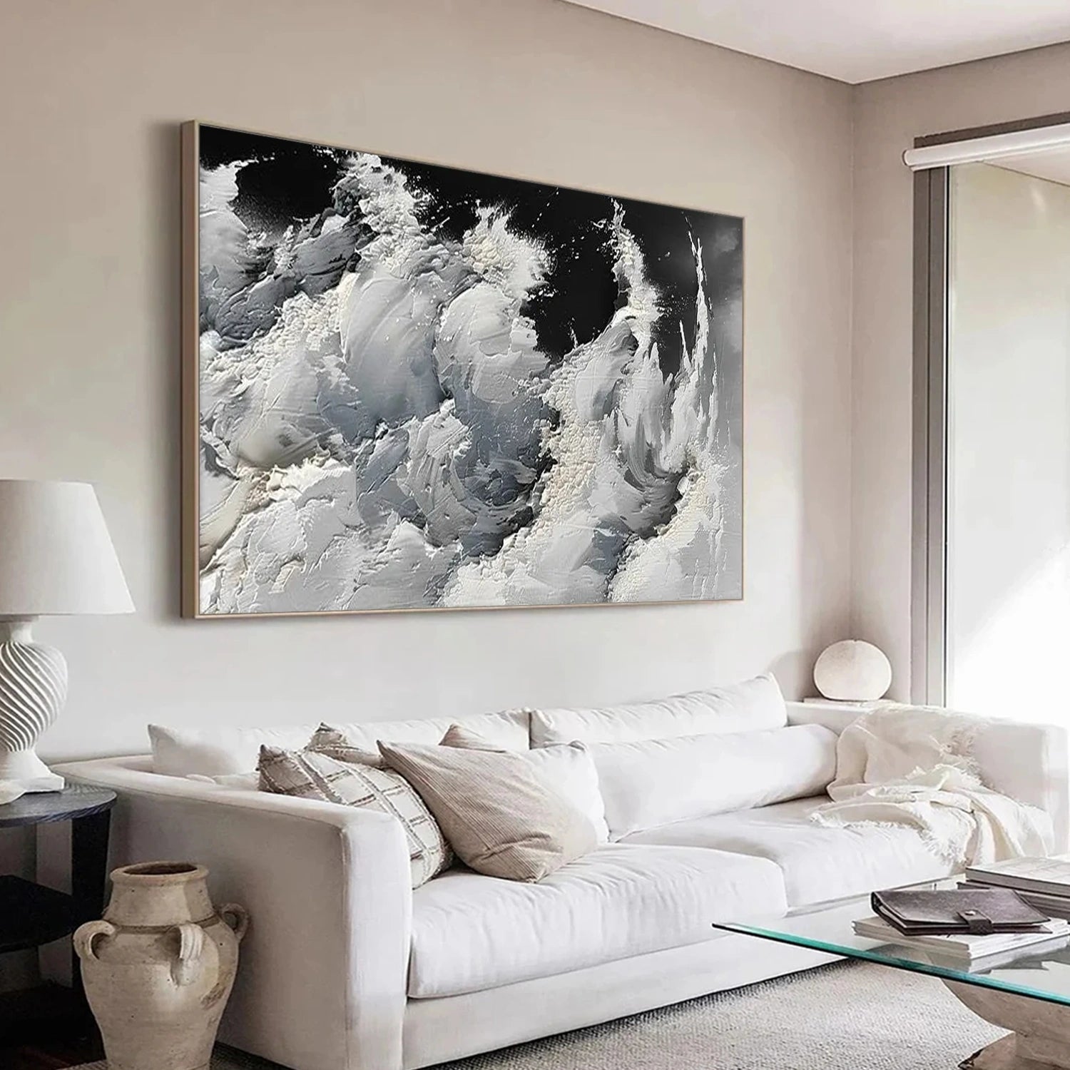 Abstract Ocean And Sky Textured Canvas Art #OC114