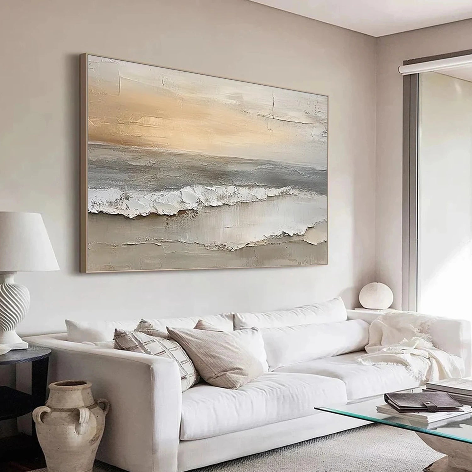 Abstract Ocean And Sky Textured Canvas Art #OC115