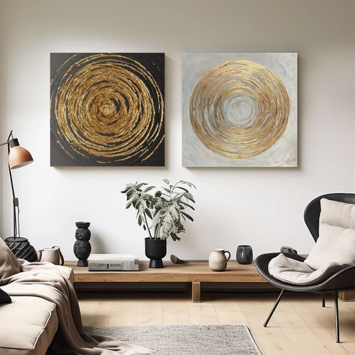 Black and White Minimalist Textured Canvas Art Set of 2 #WZ105