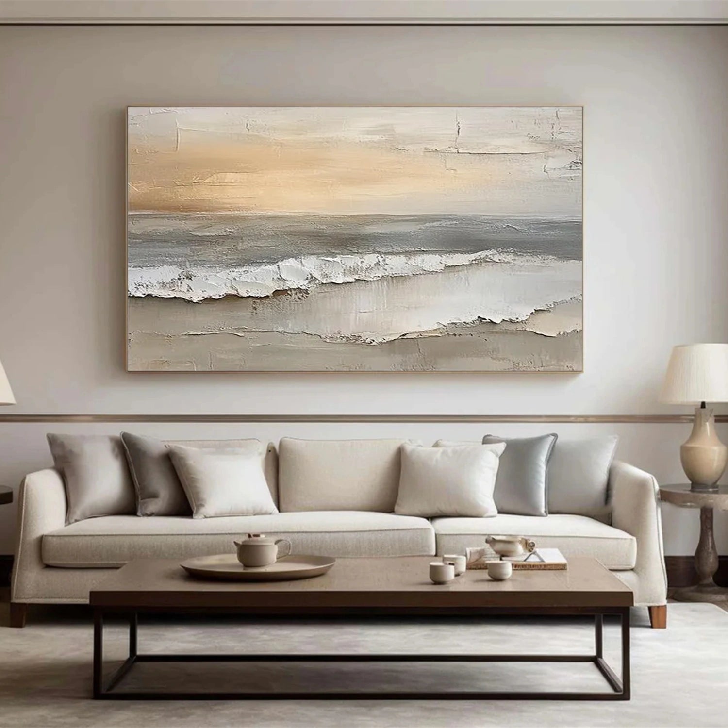 Abstract Ocean And Sky Textured Canvas Art #OC115