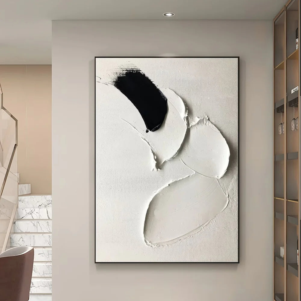 Black and White Minimalist Textured Canvas Art #WZ007
