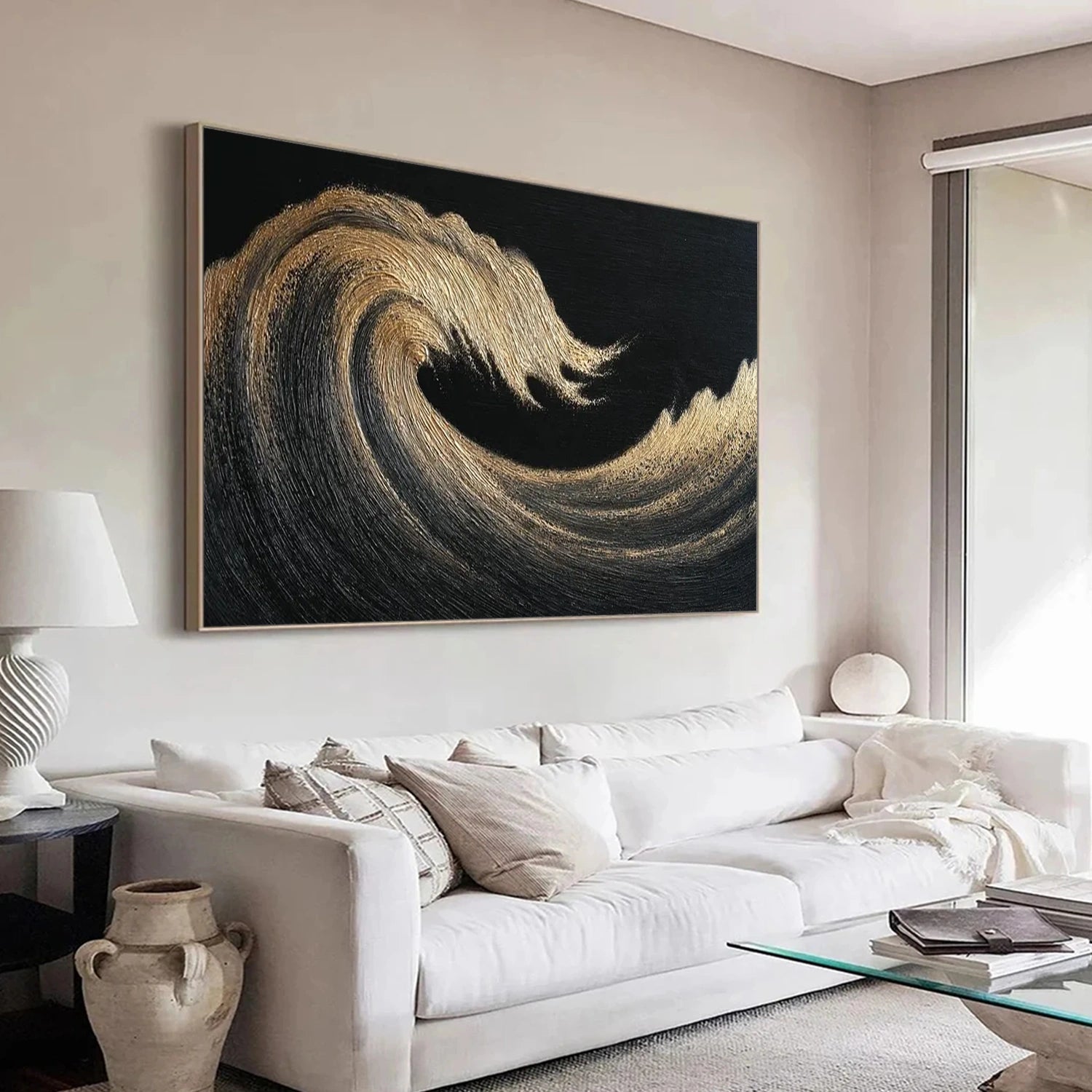 Minimalist Ocean And Sky Textured Canvas Art #OC123