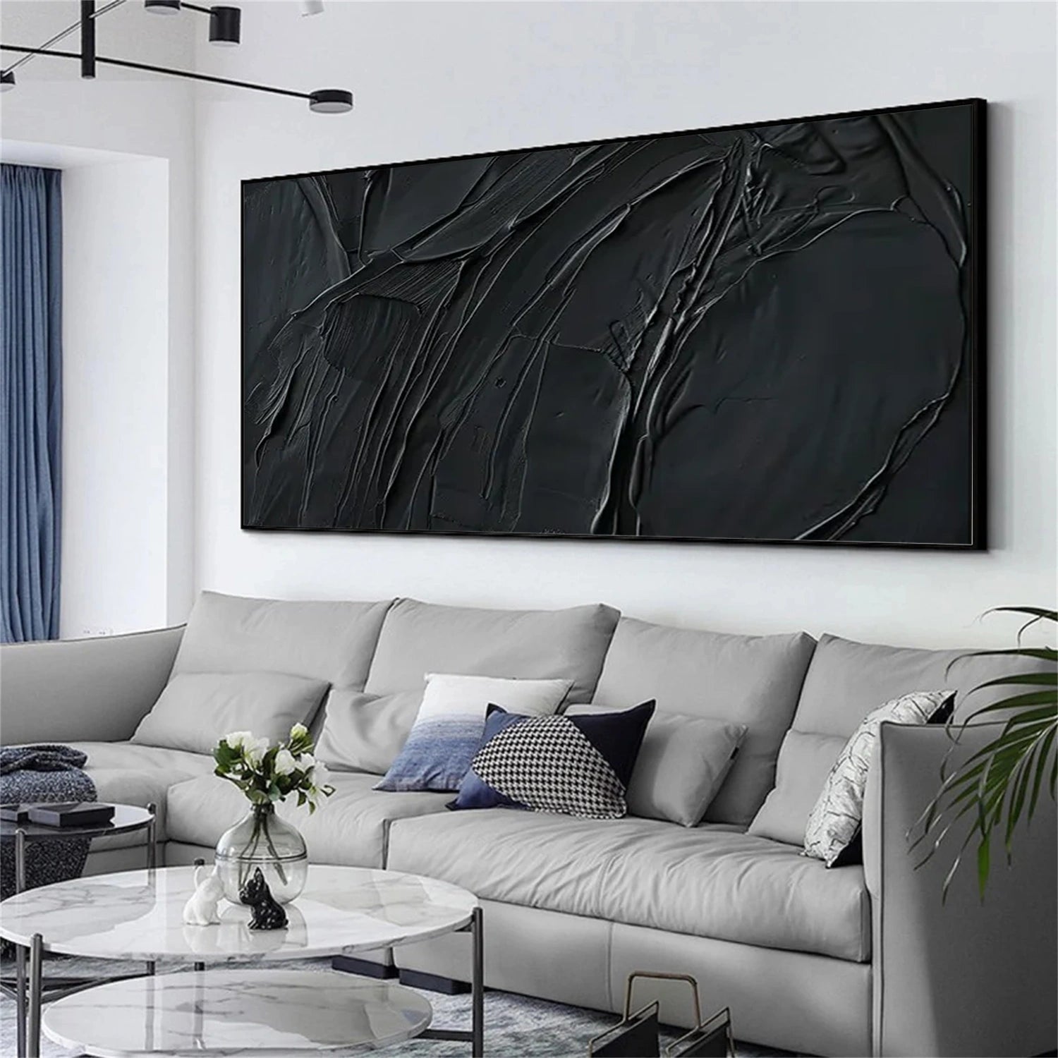 Black Minimalist Textured Canvas Art #WZ118