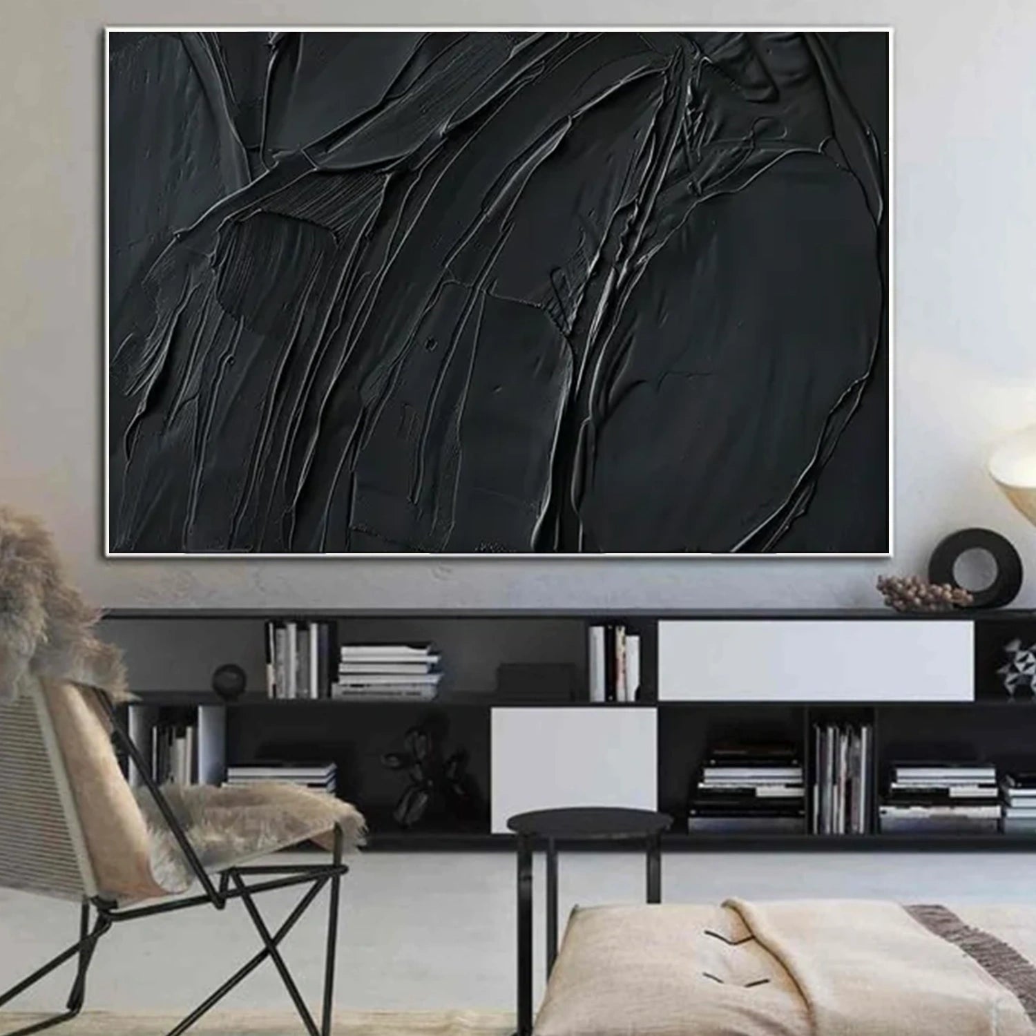 Black Minimalist Textured Canvas Art #WZ118