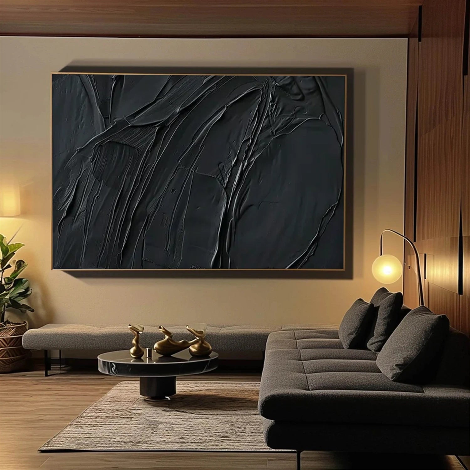 Black Minimalist Textured Canvas Art #WZ118
