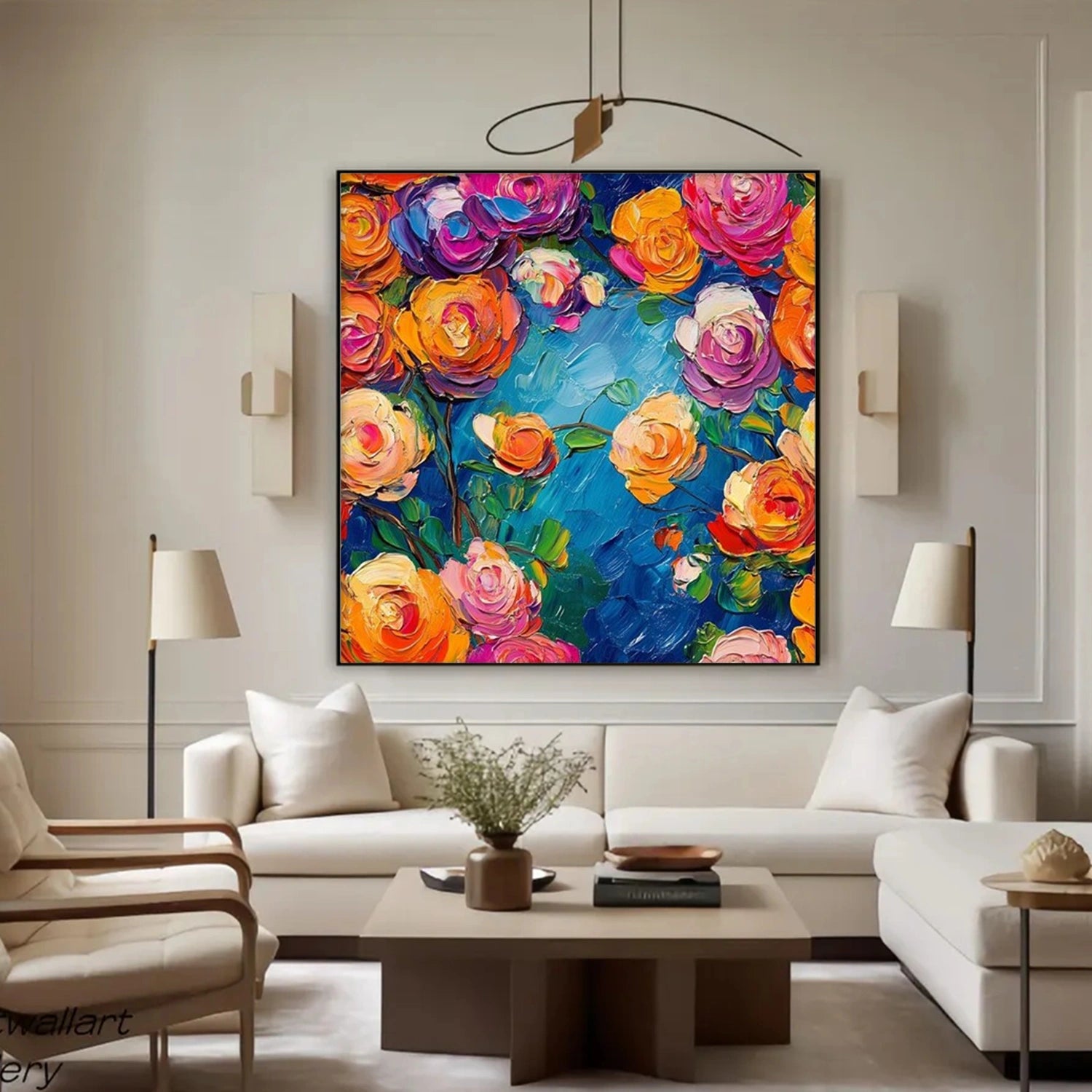 Colorful Abstract Flower And Tree Textured Canvas Art #MF128