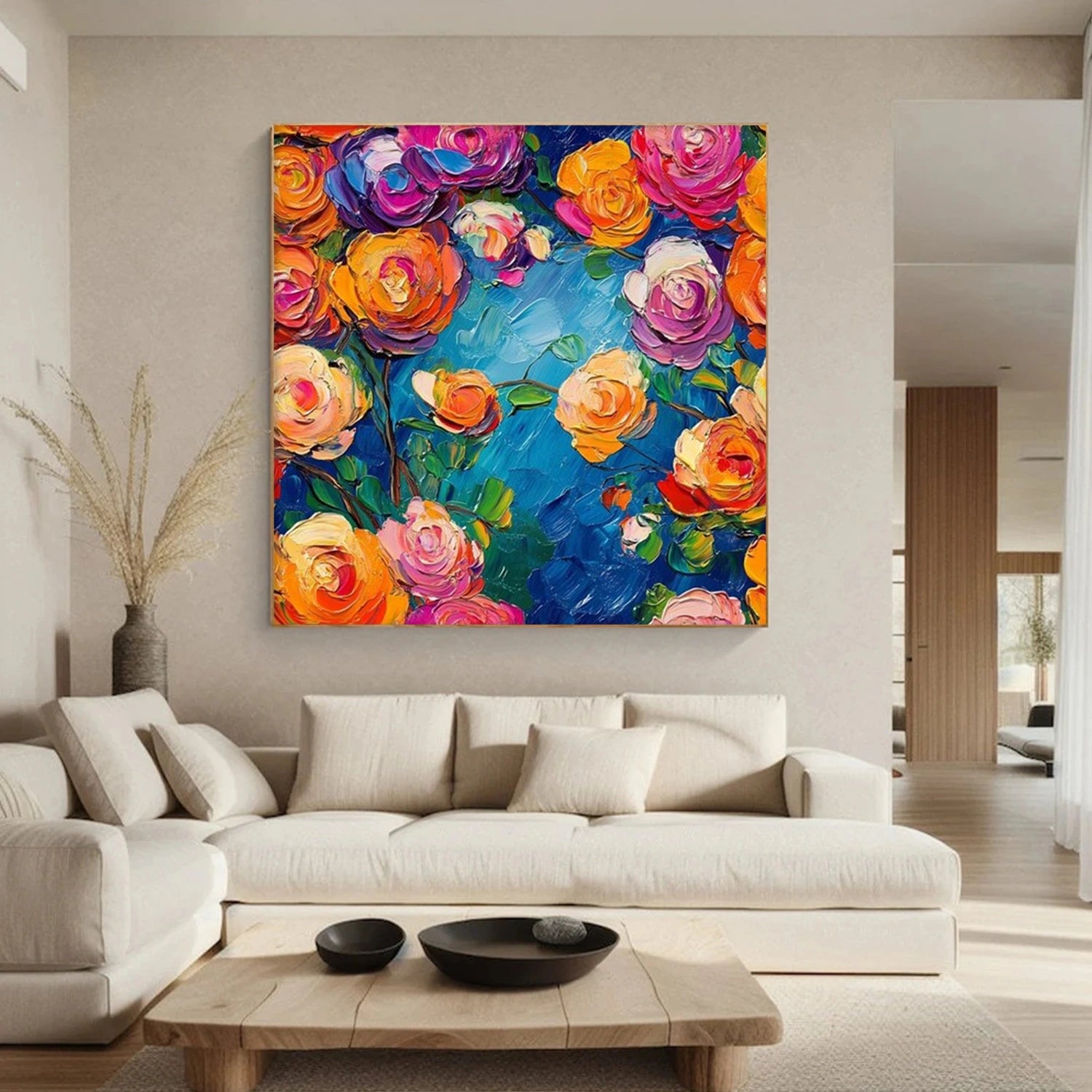 Colorful Abstract Flower And Tree Textured Canvas Art #MF128