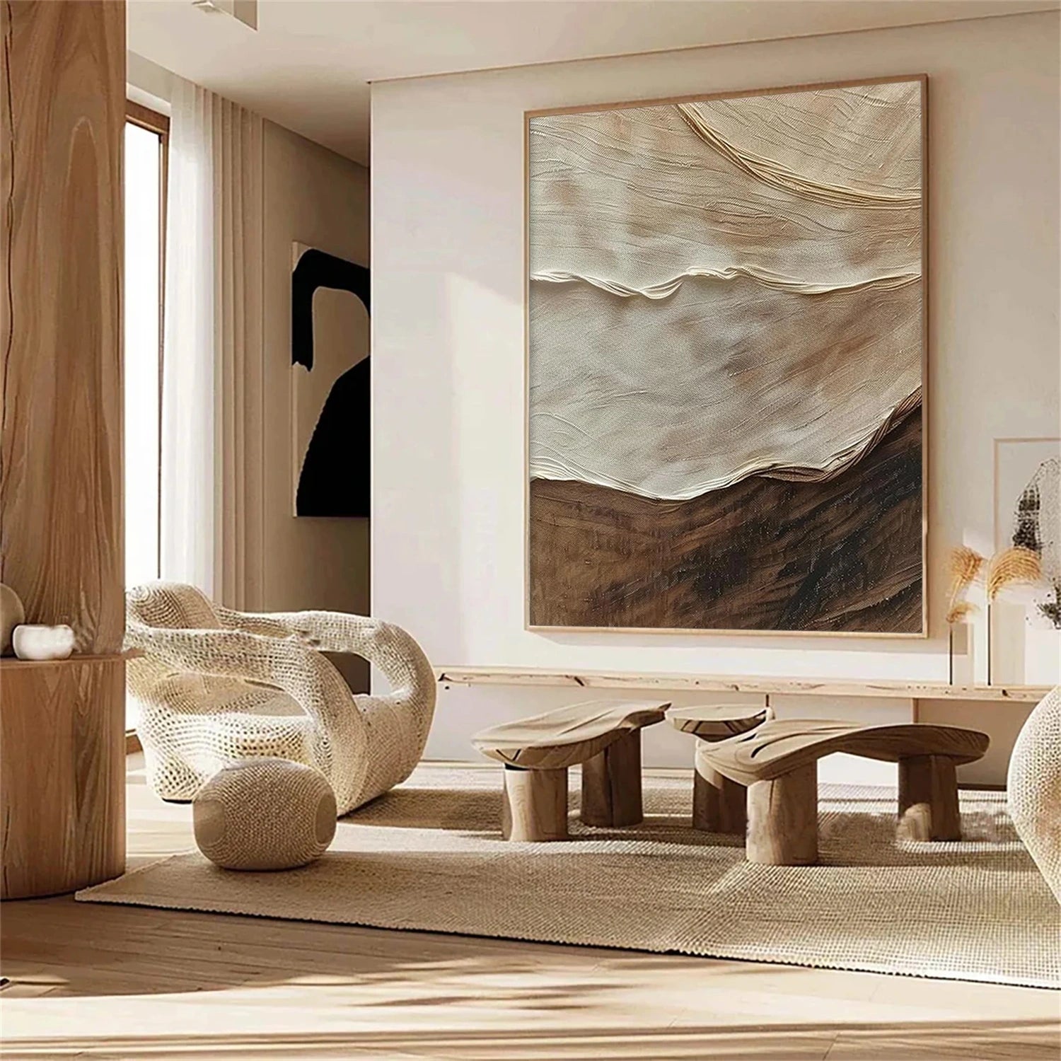 Beige and Brown Minimalist Textured Canvas Art #WM093