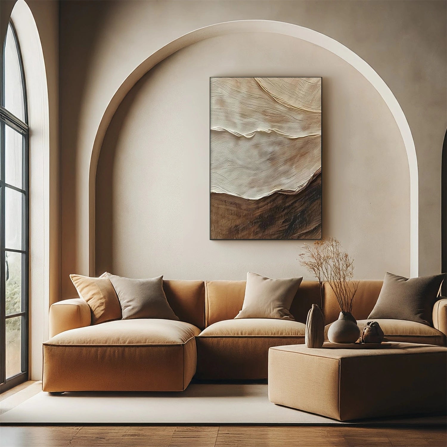 Beige and Brown Minimalist Textured Canvas Art #WM093