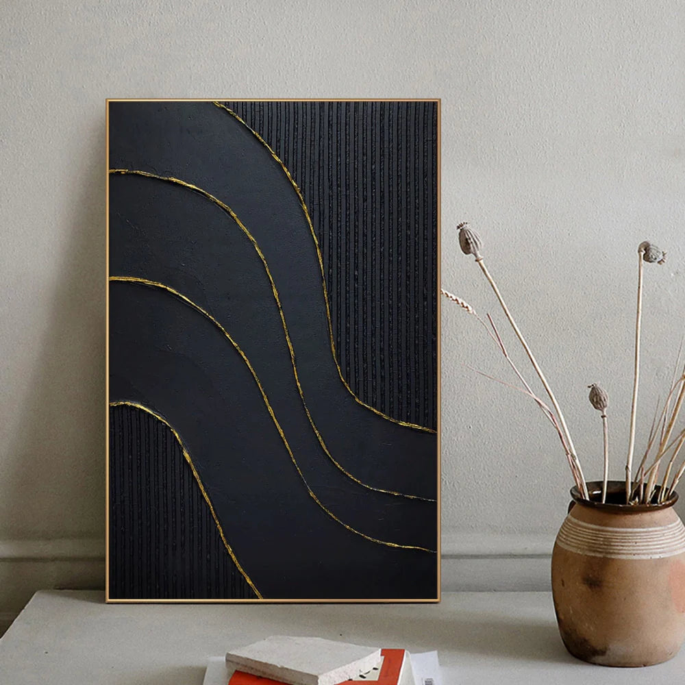 Black Minimalist Textured Canvas Art #WZ026