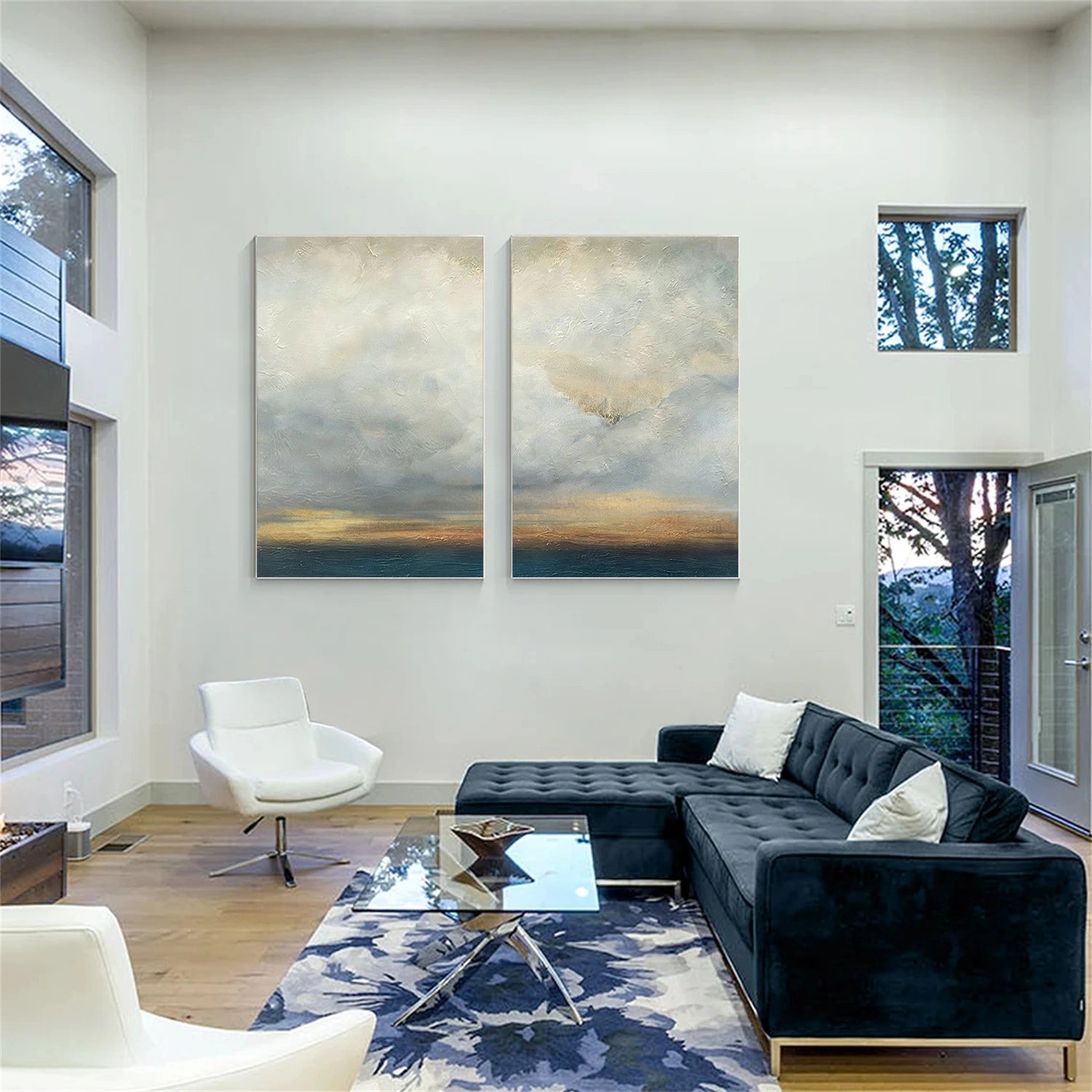 Blue and Gold Abstract Wall Art Set of 2 #VA215