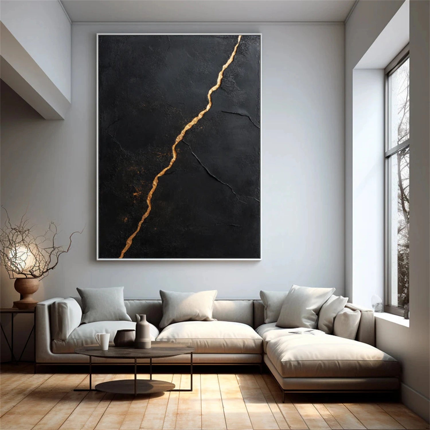 Black Minimalist Textured Canvas Art #WZ101