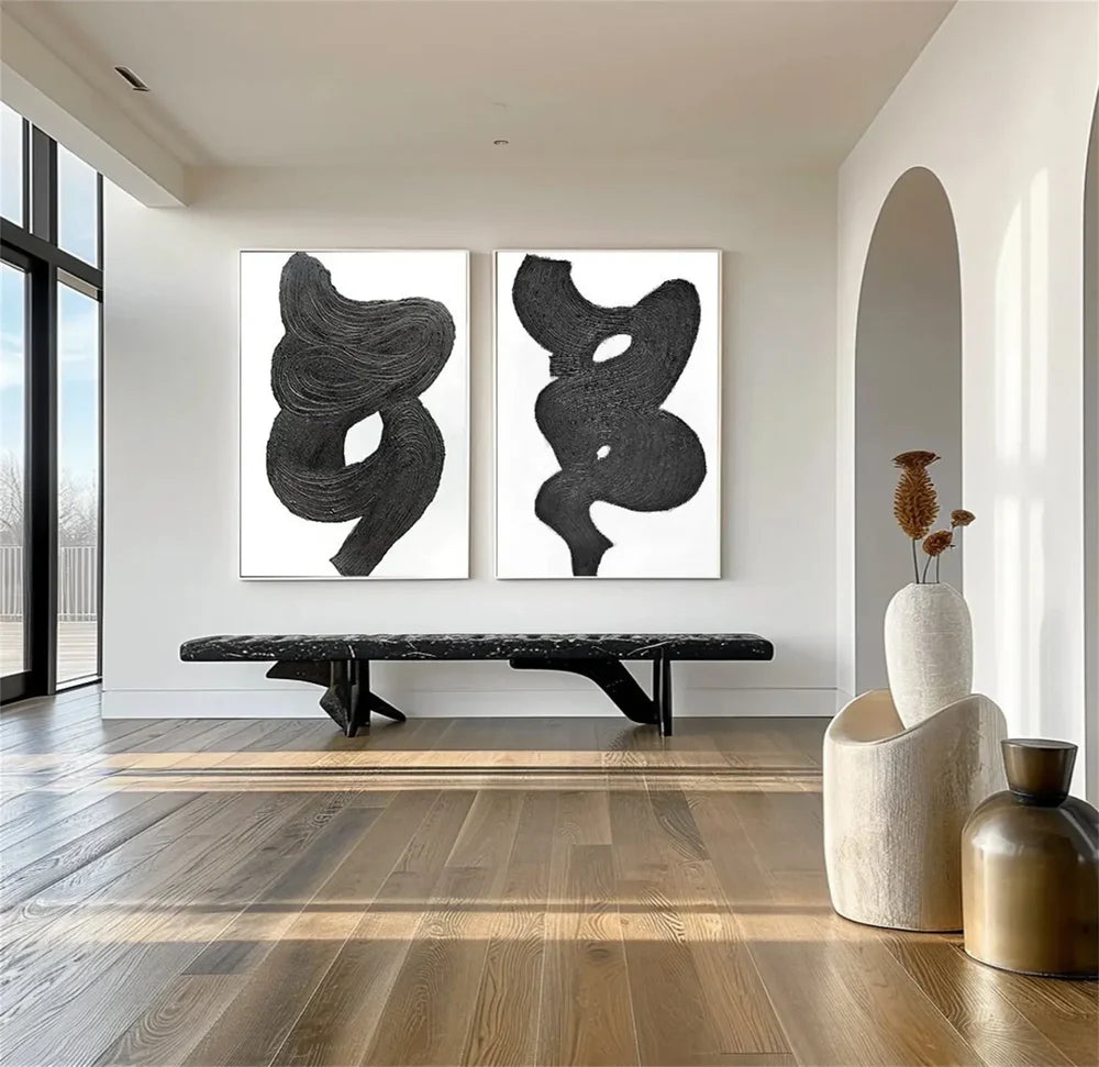 Black and White Minimalist Canvas Art Set of 2 #WZ050