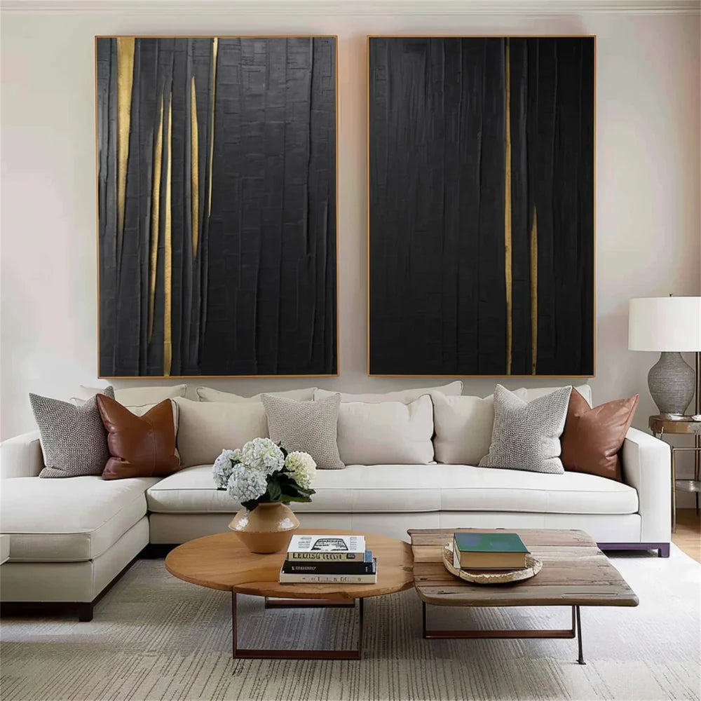 Black Minimalist Textured Canvas Art Set of 2 #WZ040