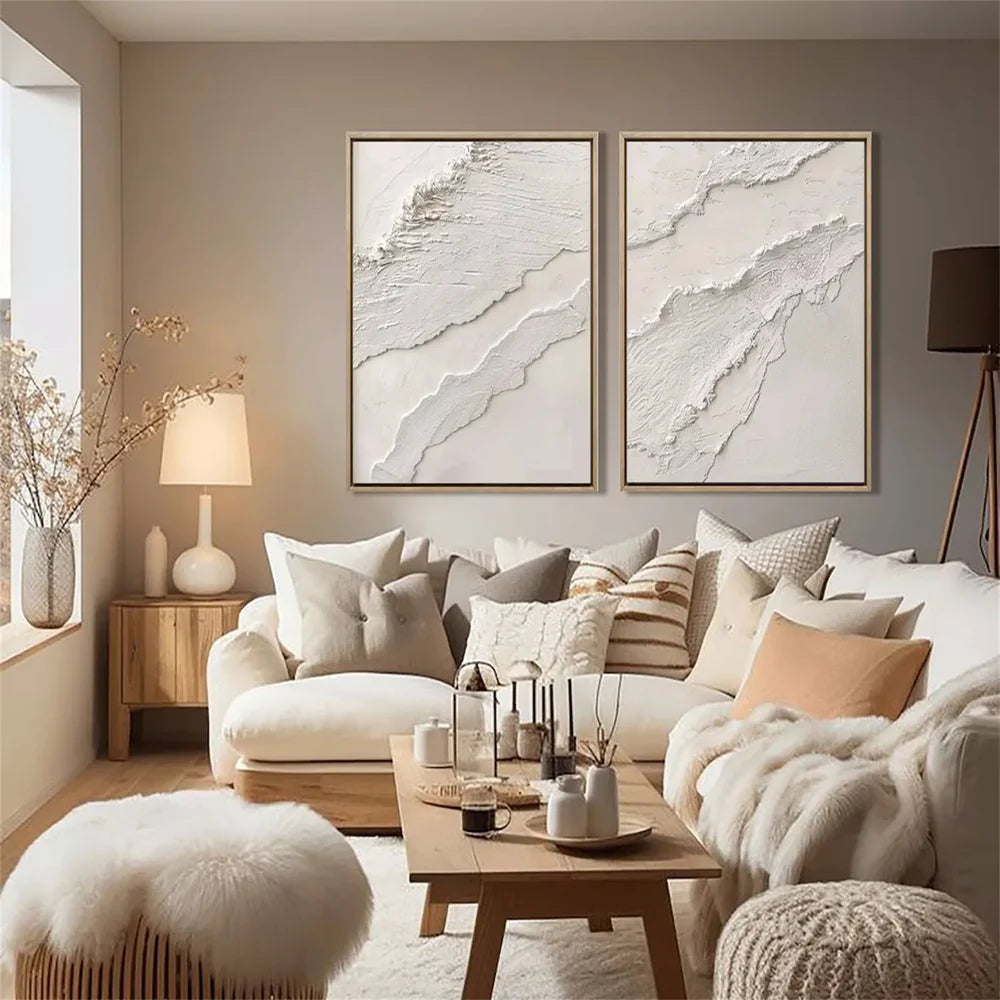 White Minimalist Textured Wall Art Set of 2 #WM043