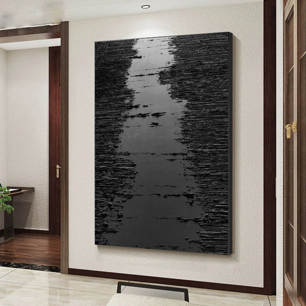 Black Minimalist Textured Canvas Art #WZ025