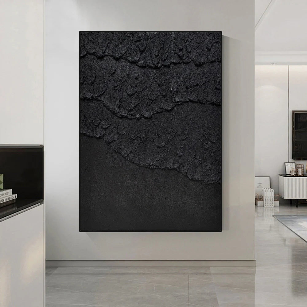 Black Minimalist Textured Canvas Art #WZ031