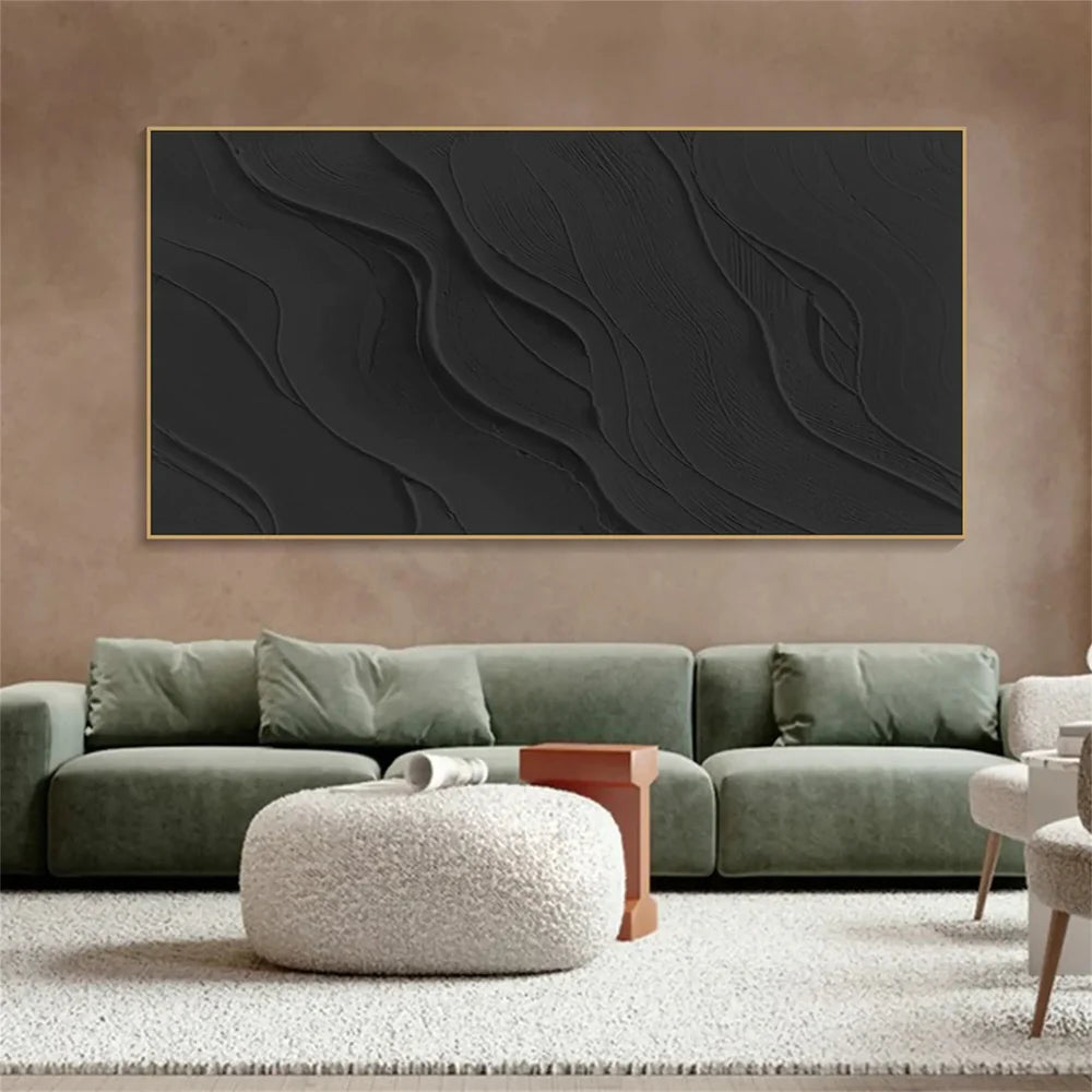 Black Minimalist Textured Canvas Art #WZ030