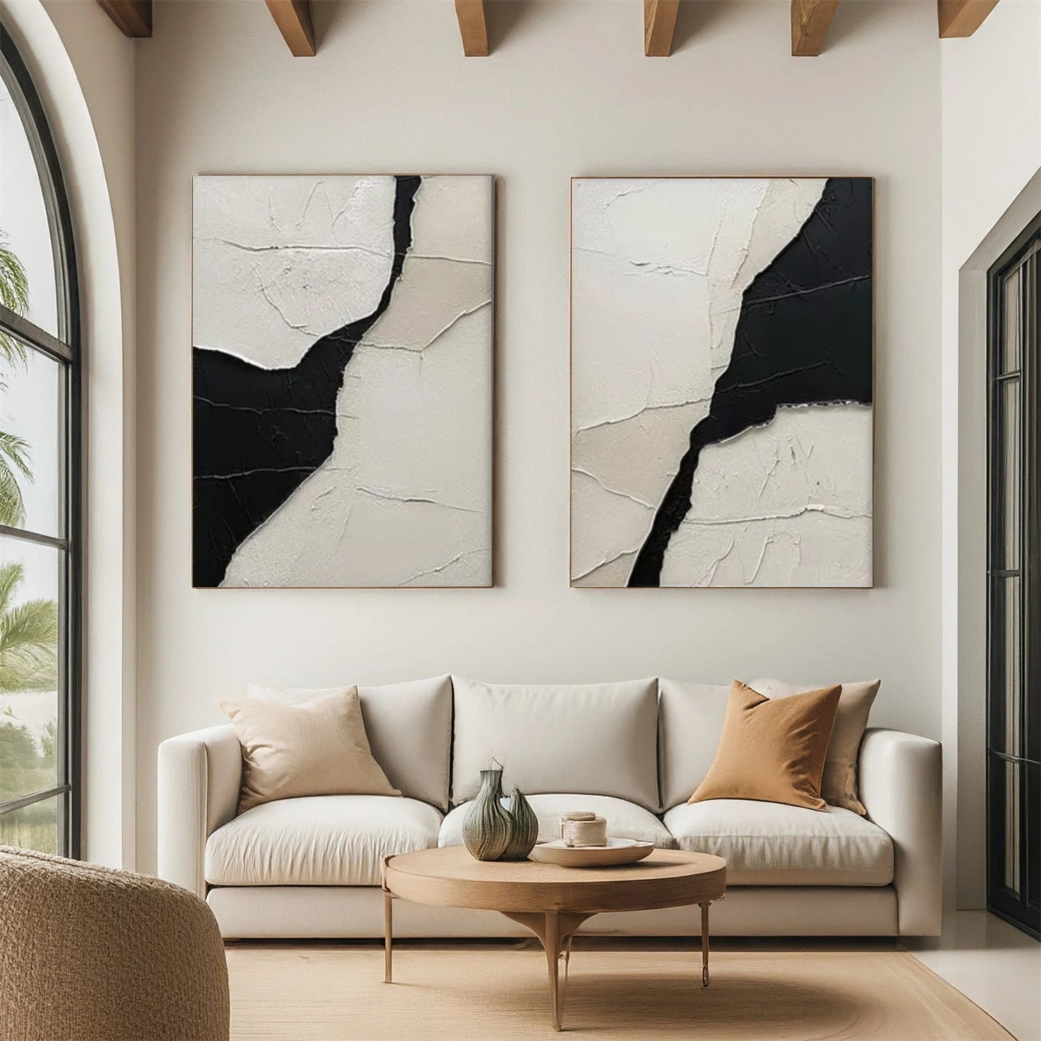 Black and White Minimalist Textured Canvas Art Set of 2 #WZ097