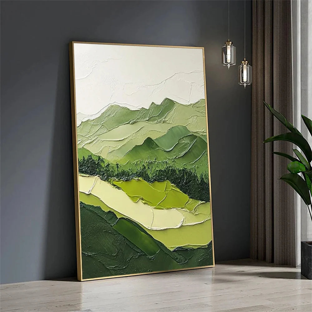 Green Minimalist Mountain Textured Canvas Art #BT020