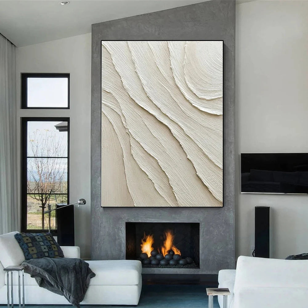 Beige and White Minimalist Textured Canvas Art #WM010