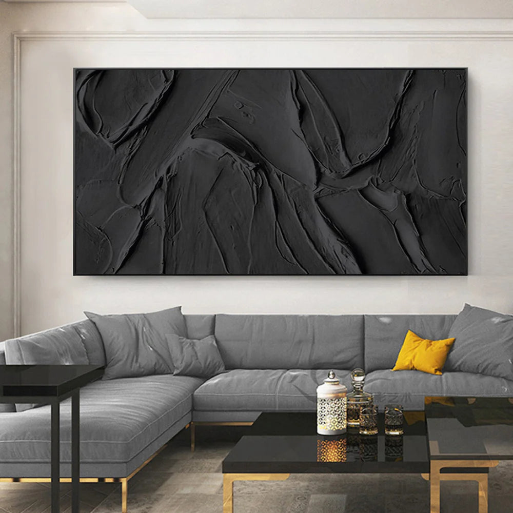 Black Minimalist Textured Canvas Art #WZ029