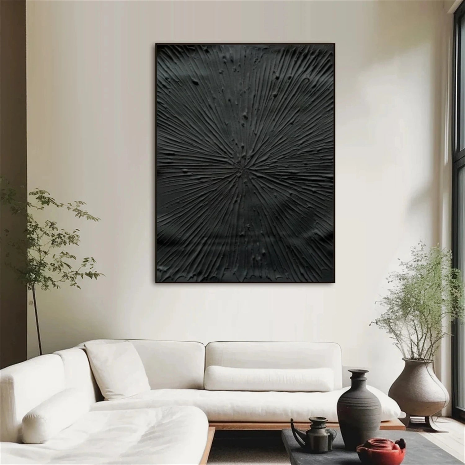Black Minimalist Textured Canvas Art #WZ113