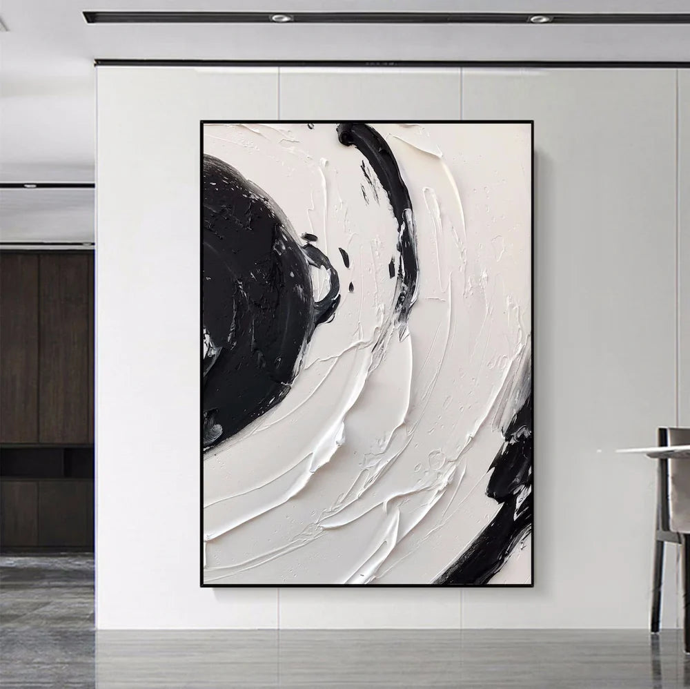 Black and White Minimalist Textured Canvas Art #WZ058