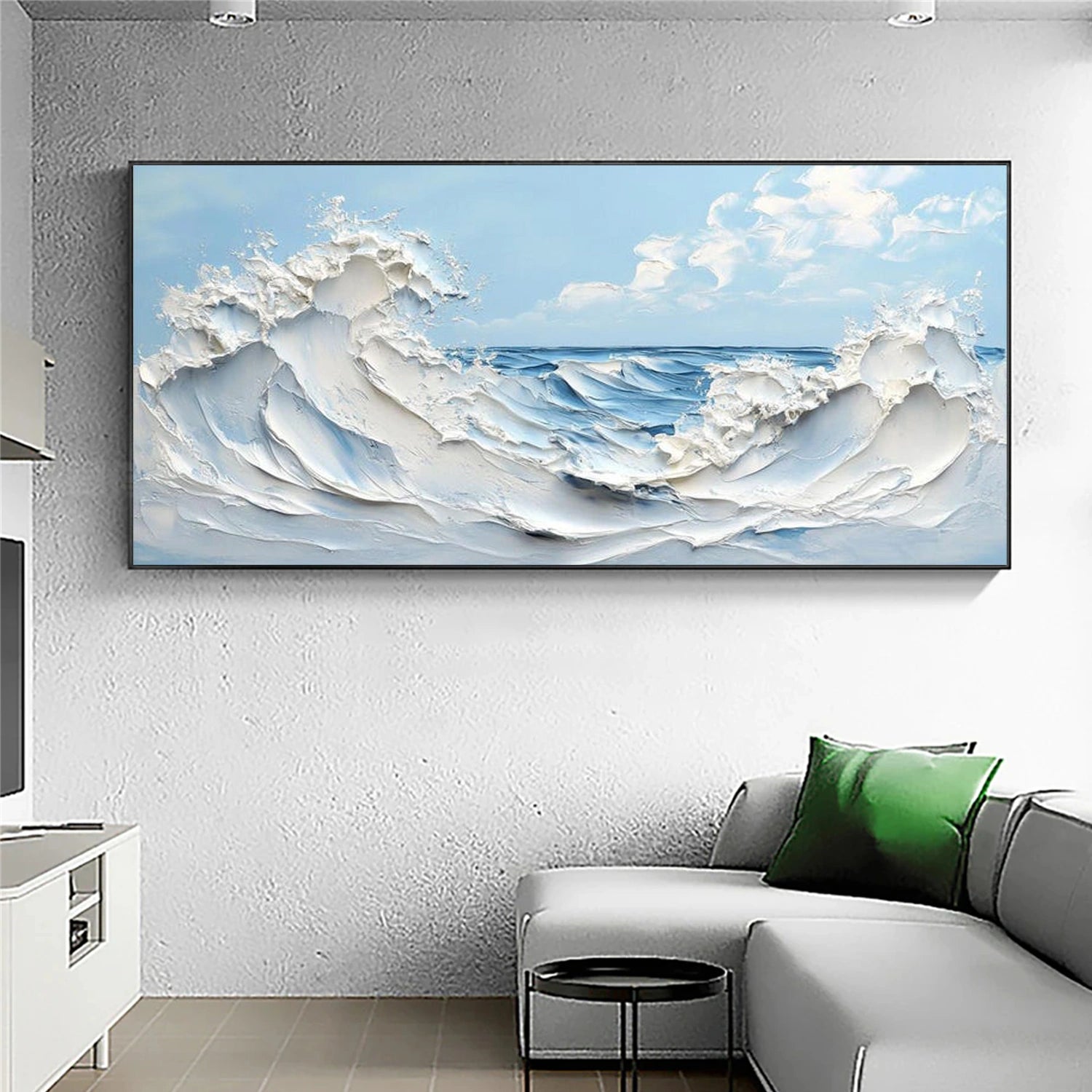 Abstract Ocean And Sky Textured Canvas Art #OC170