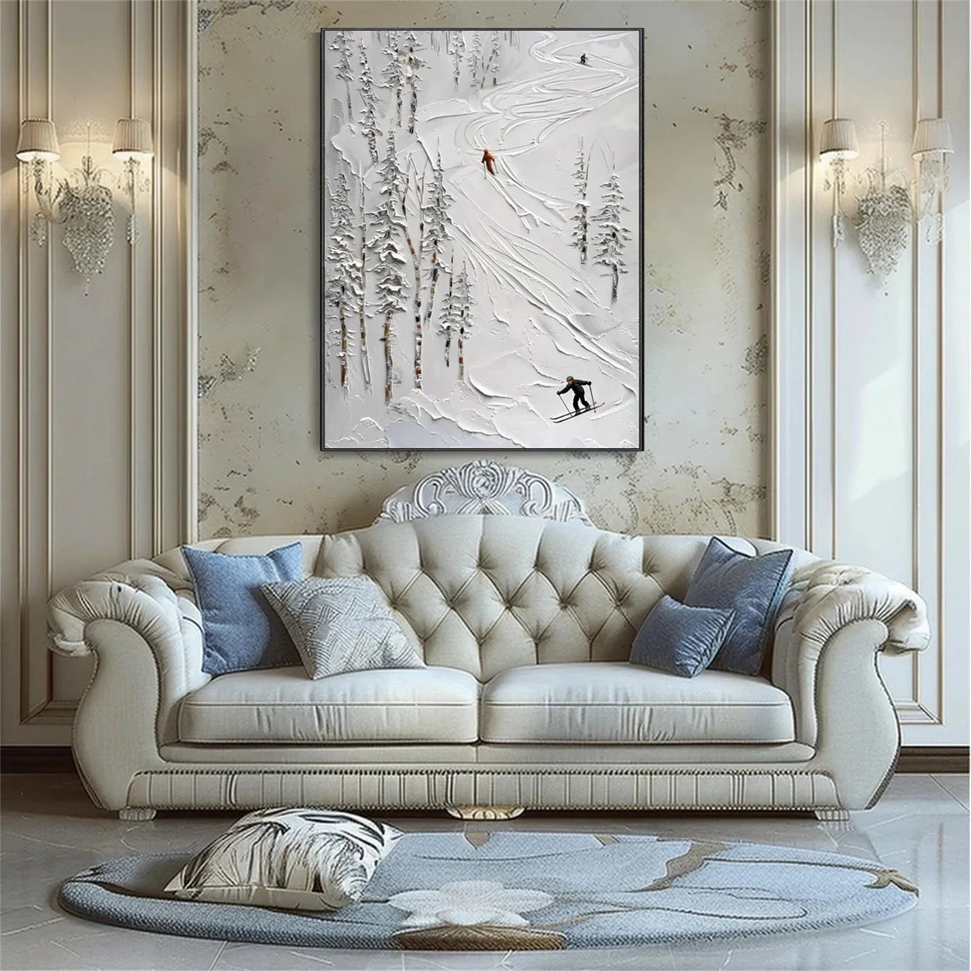 Skiing Sport Textured Canvas Painting #PB025