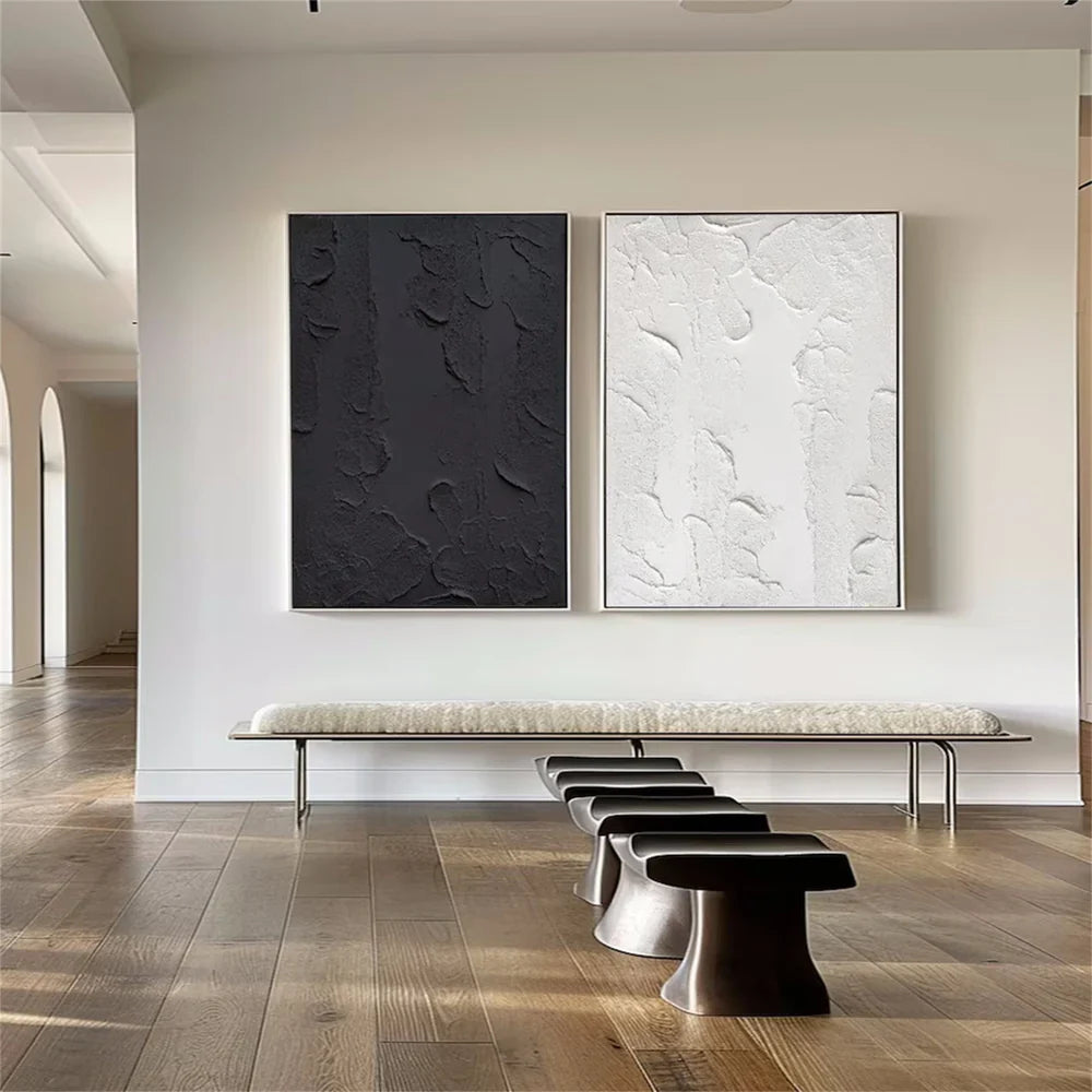 Black and White Minimalist Textured Canvas Art Set of 2 #WZ021