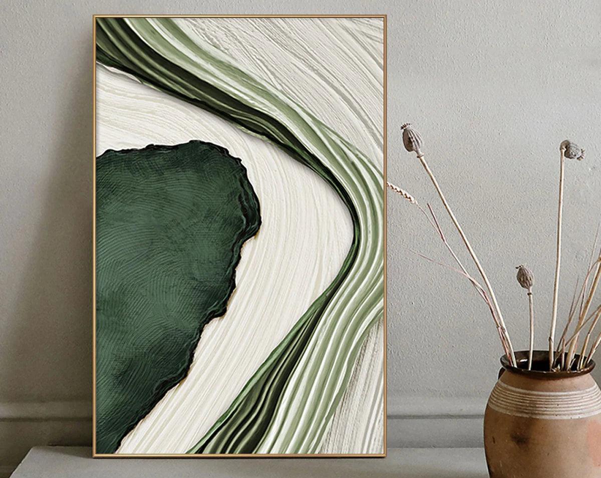 Green and White Minimalist Textured Wall Art #WM034