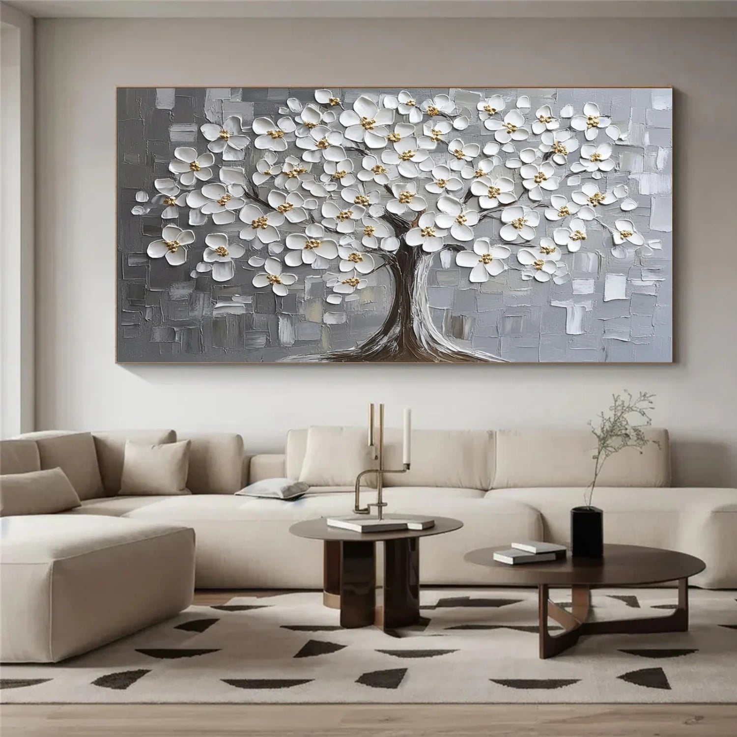 Minimalist Flower And Tree Textured Canvas Art #MF105