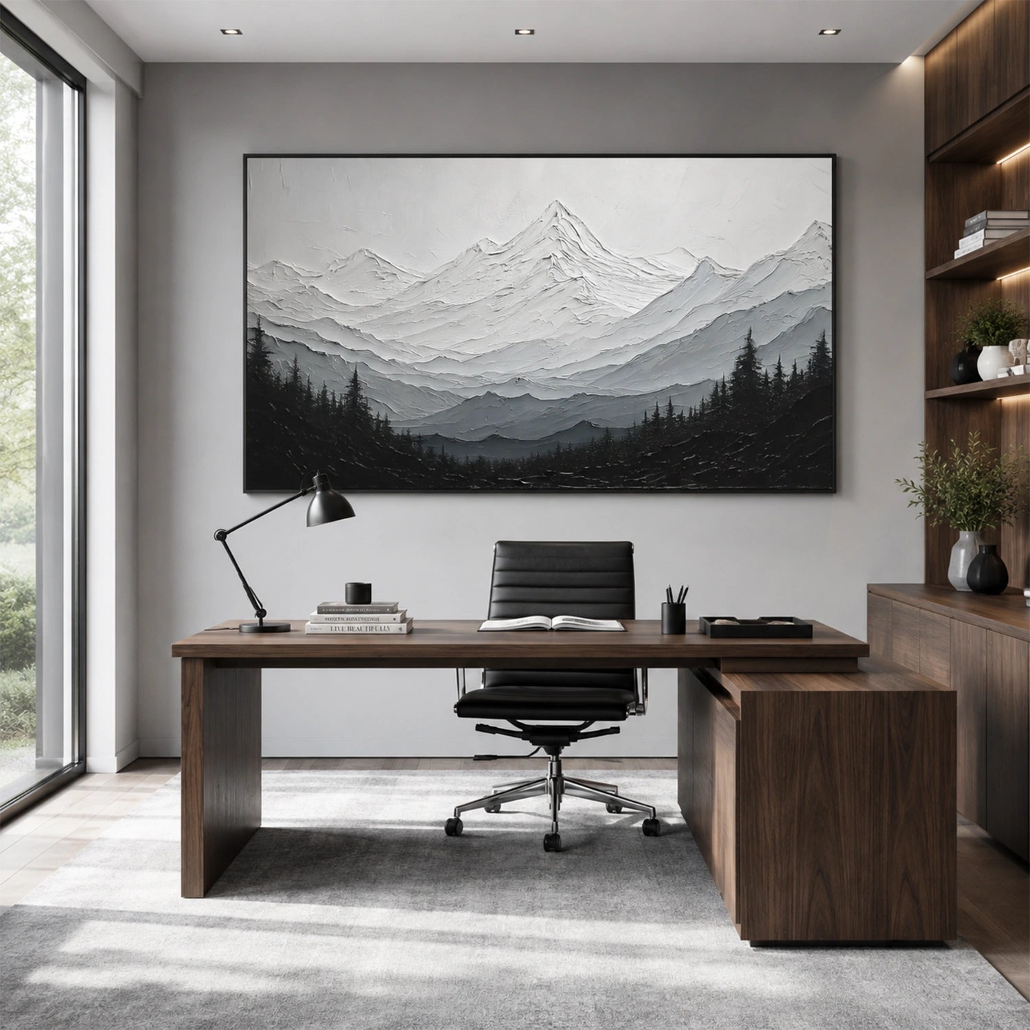 Black and White Abstract Mountain Textured Canvas Art #BT106