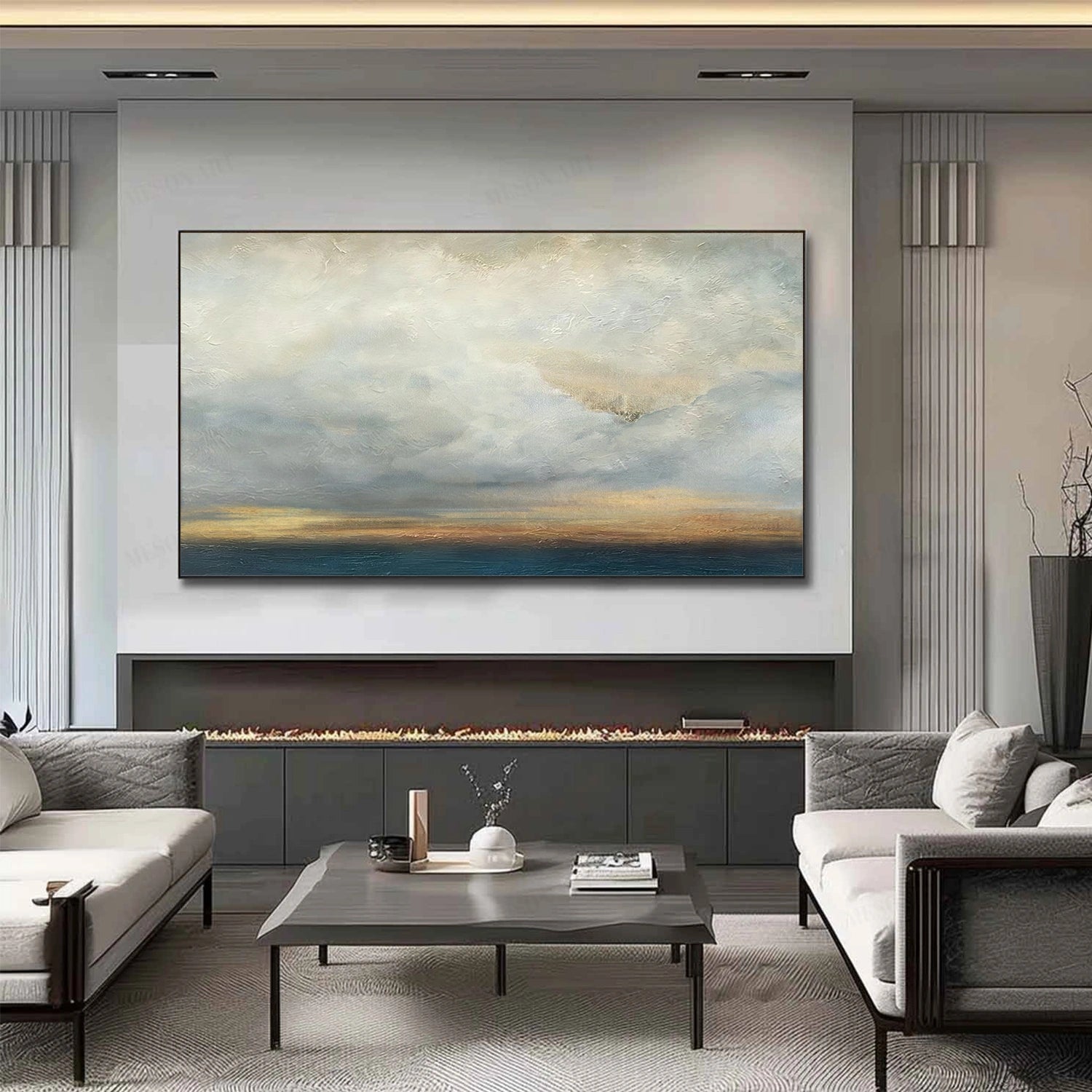 Blue and Gold Abstract Wall Art #VA210