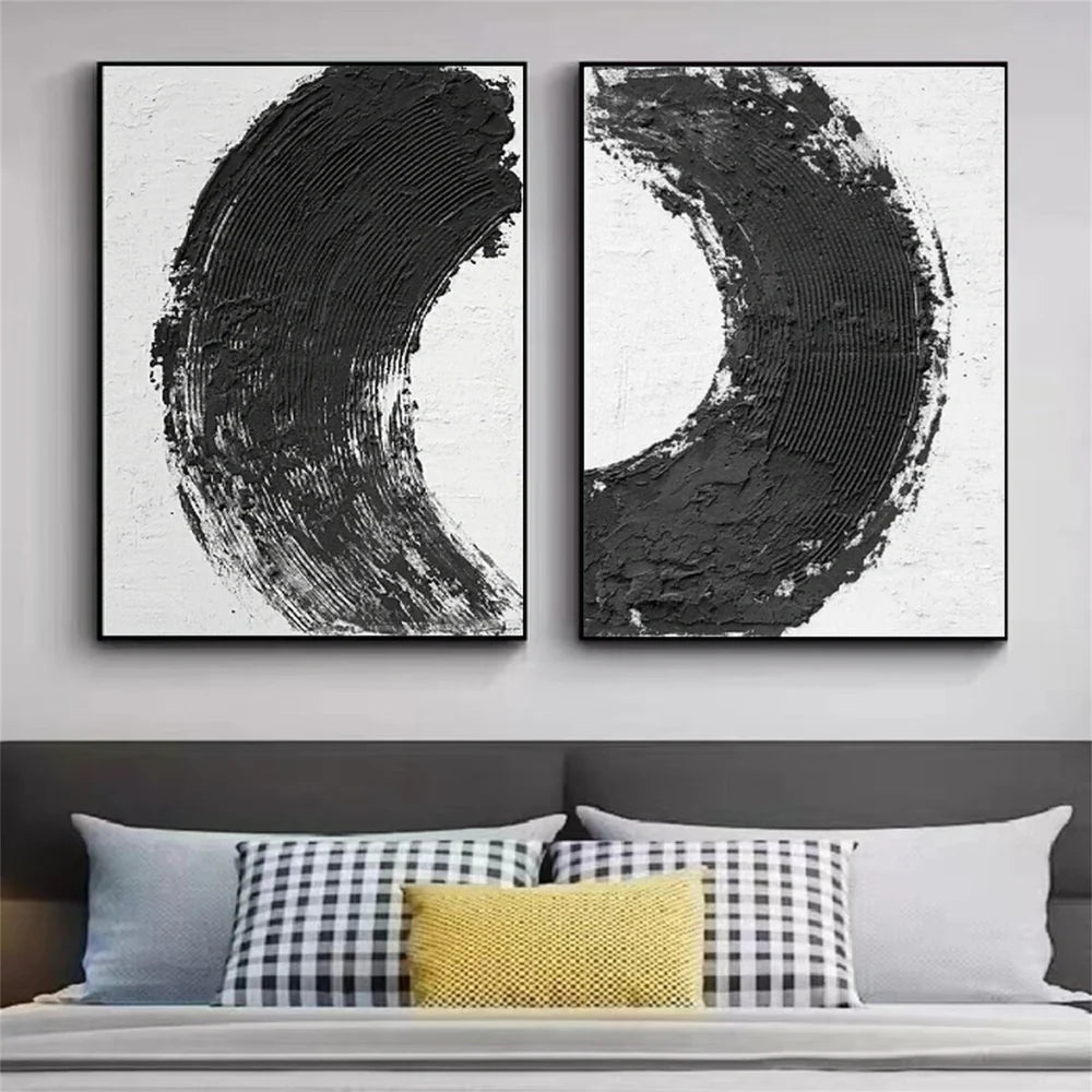 Black and White Minimalist Textured Canvas Art Set of 2 #WZ064
