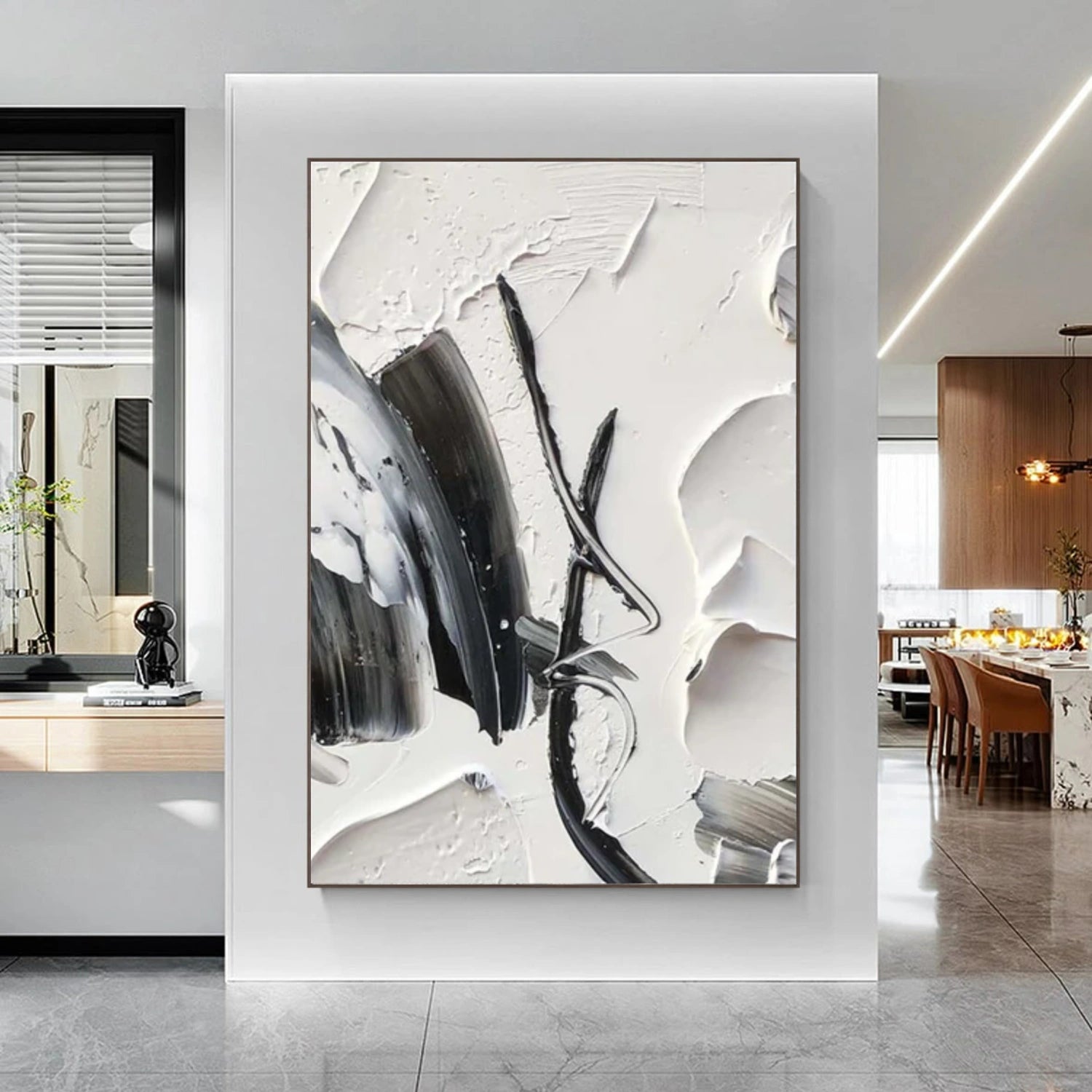 Black and White Minimalist Textured Canvas Art #WZ109