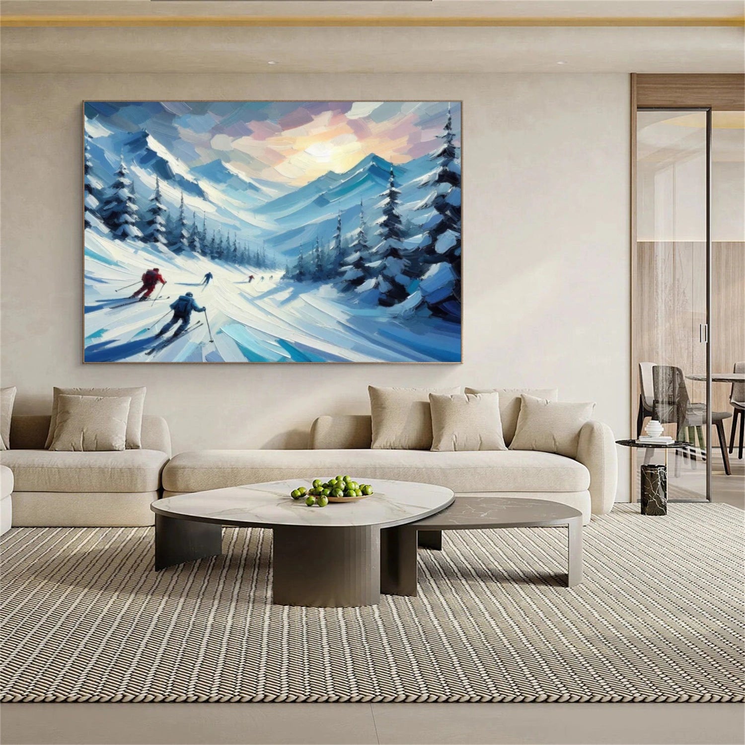 Skiing Sport Textured Canvas Painting #PB044